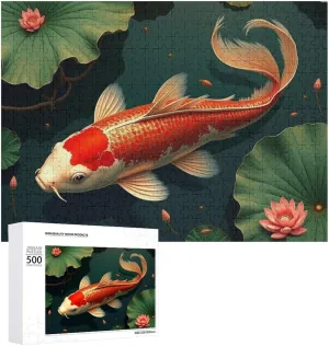 Wooden Jigsaw Puzzles, Lotus Koi Fish Puzzles for Adults 500 Pieces, Challenge Puzzles，Educational Games，Family Puzzles，Funny Puzzles，Wooden Jigsaw Puzzles ，Unique Gifts