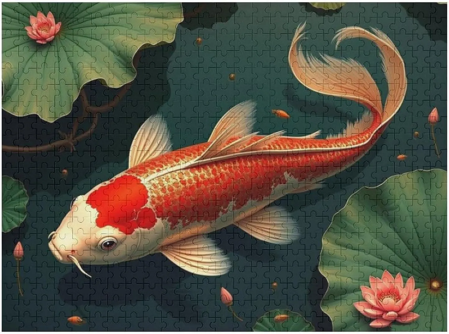 Wooden Jigsaw Puzzles, Lotus Koi Fish Puzzles for Adults 500 Pieces, Challenge Puzzles，Educational Games，Family Puzzles，Funny Puzzles，Wooden Jigsaw Puzzles ，Unique Gifts
