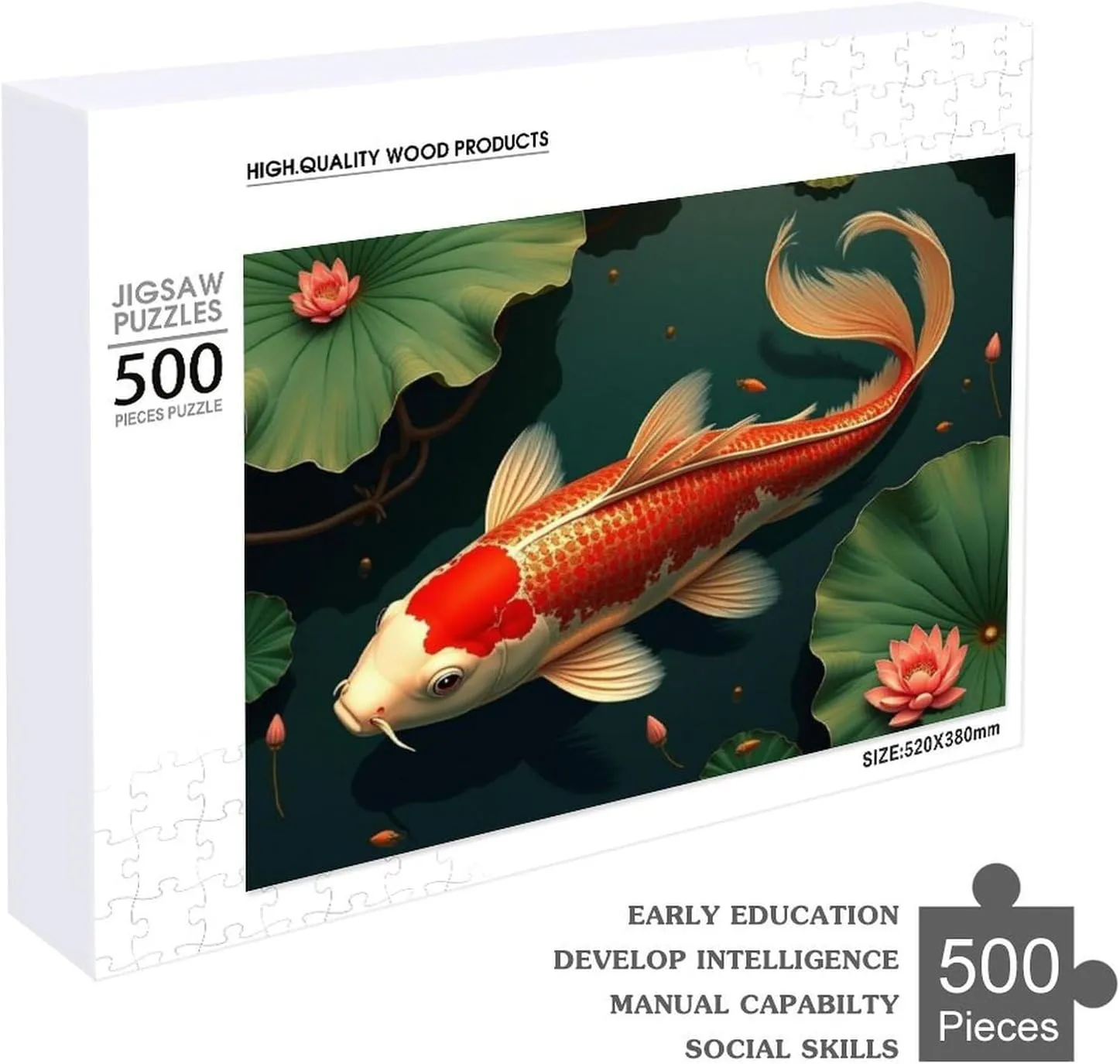 Wooden Jigsaw Puzzles, Lotus Koi Fish Puzzles for Adults 500 Pieces, Challenge Puzzles，Educational Games，Family Puzzles，Funny Puzzles，Wooden Jigsaw Puzzles ，Unique Gifts