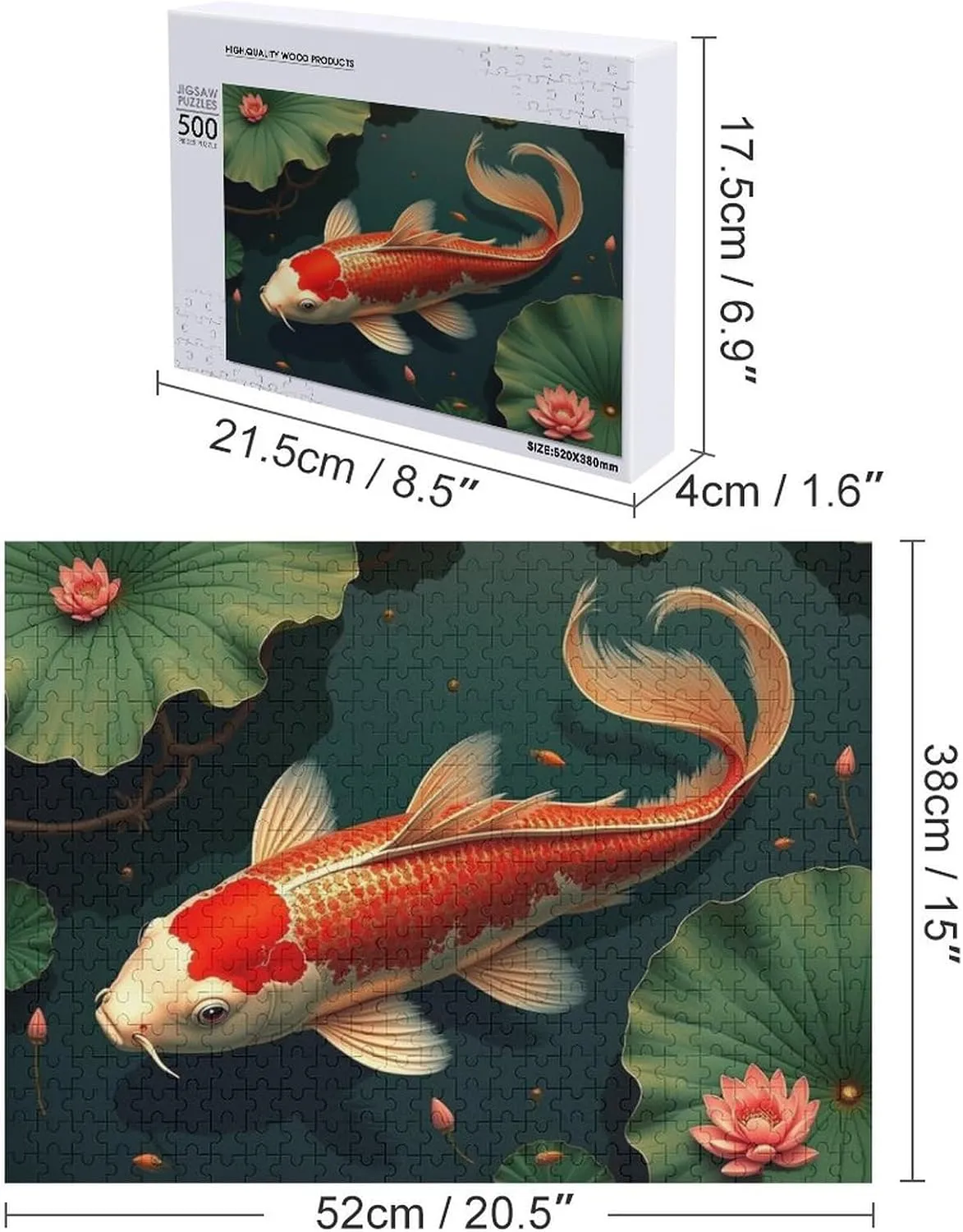 Wooden Jigsaw Puzzles, Lotus Koi Fish Puzzles for Adults 500 Pieces, Challenge Puzzles，Educational Games，Family Puzzles，Funny Puzzles，Wooden Jigsaw Puzzles ，Unique Gifts