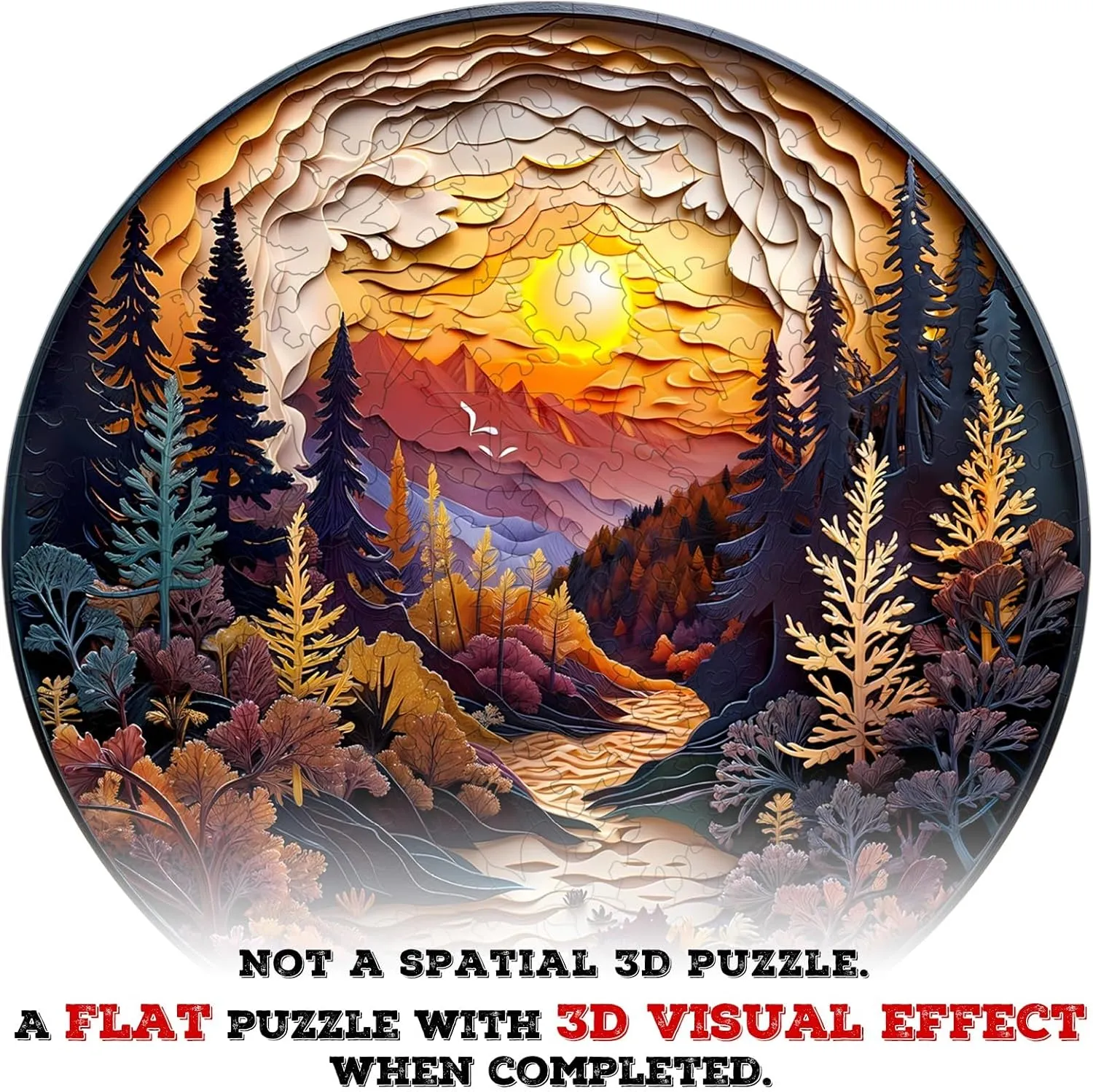 Wooden Puzzle for Adults-3D Sunset Forest Wooden Puzzle Unique Shape Advanced Animal Jigsaw Puzzle for Adults and Kids,Best Gift,Wood Puzzles,Challenge Wooden Jigsaw Puzzle (S-8.5 * 8.5in-100pcs)