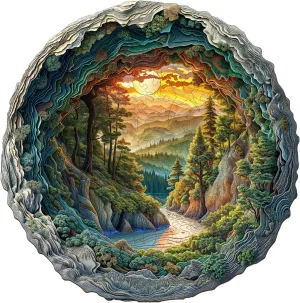 Wooden Puzzle for Adults-3D Vision Effect Cave Forest Wooden Puzzle Unique Shape Advanced Wooden Jigsaw Puzzle for Adult, Wood Puzzles,Challenge Wooden Jigsaw Puzzle (8.5 * 8.4in-100pcs)