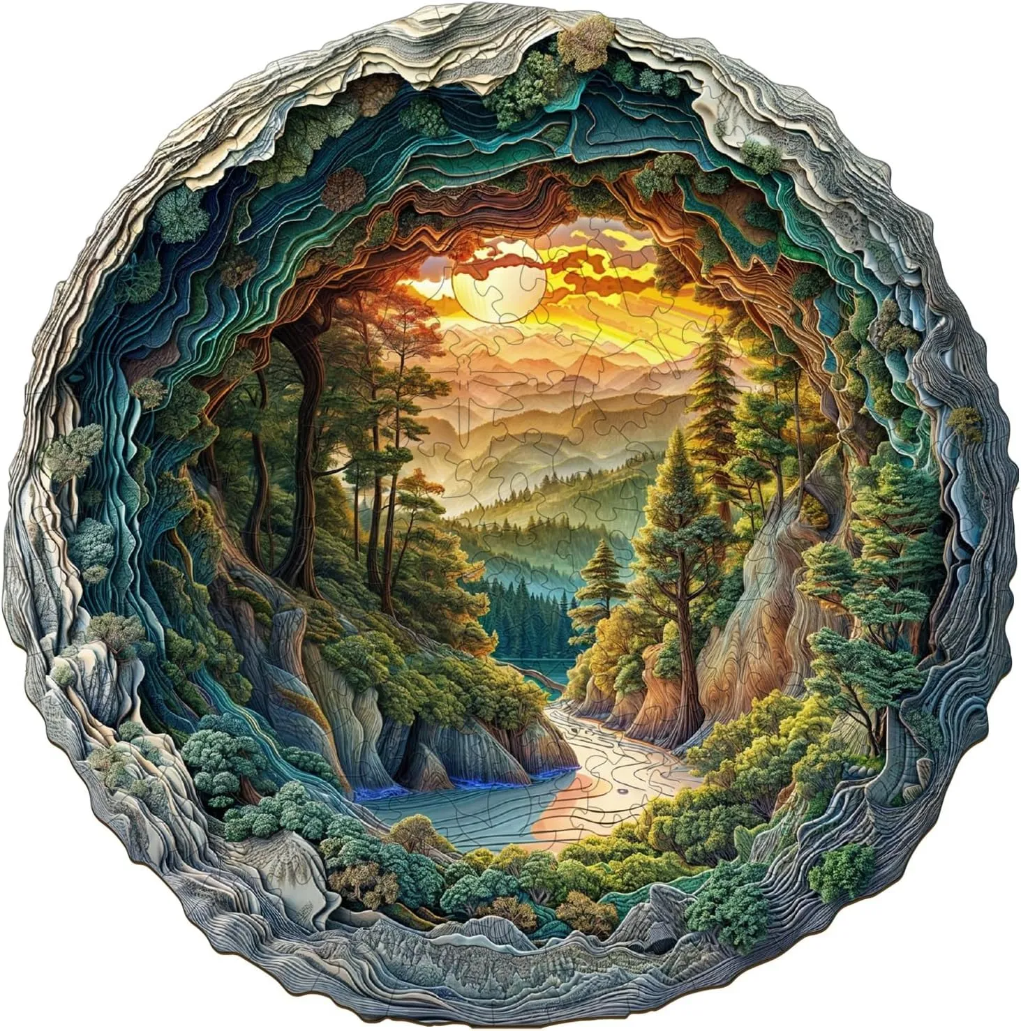 Wooden Puzzle for Adults-3D Vision Effect Cave Forest Wooden Puzzle Unique Shape Advanced Wooden Jigsaw Puzzle for Adult, Wood Puzzles,Challenge Wooden Jigsaw Puzzle (8.5 * 8.4in-100pcs)