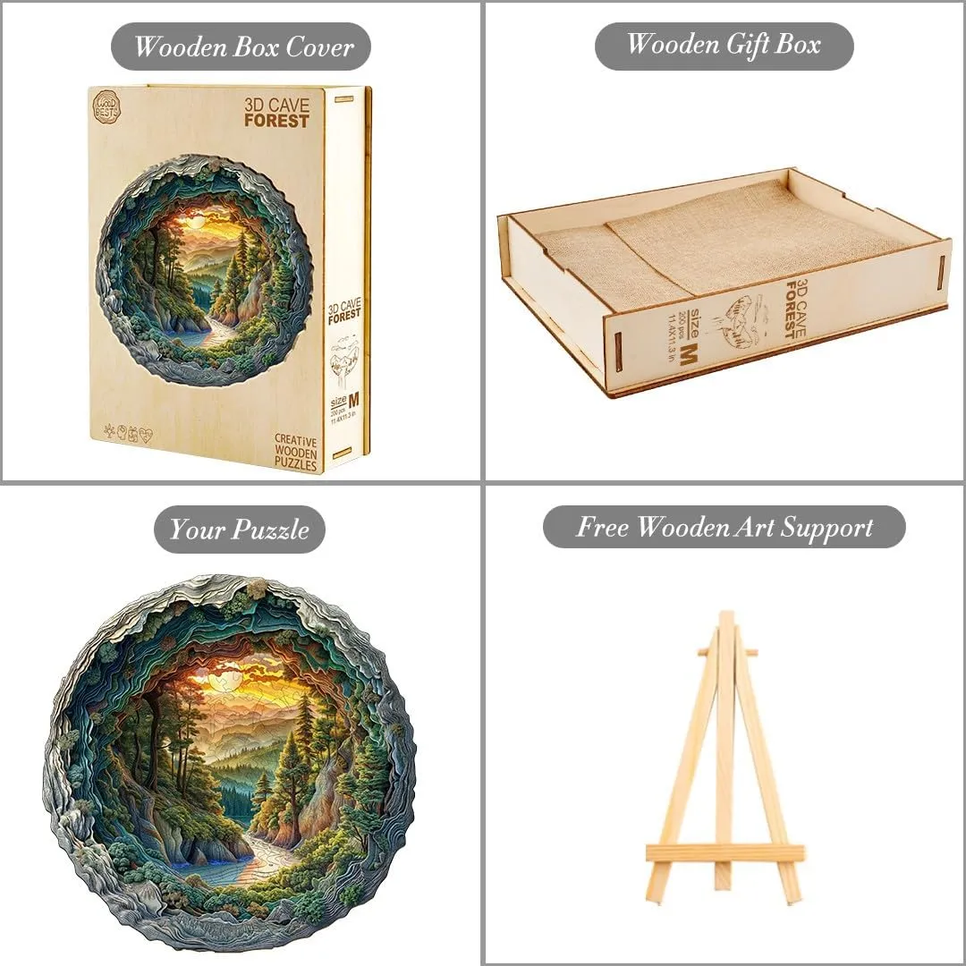 Wooden Puzzle for Adults-3D Vision Effect Cave Forest Wooden Puzzle Unique Shape Advanced Wooden Jigsaw Puzzle for Adult, Wood Puzzles,Challenge Wooden Jigsaw Puzzle (8.5 * 8.4in-100pcs)