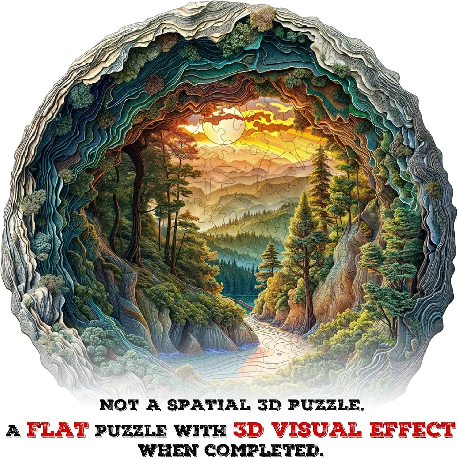 Wooden Puzzle for Adults-3D Vision Effect Cave Forest Wooden Puzzle Unique Shape Advanced Wooden Jigsaw Puzzle for Adult, Wood Puzzles,Challenge Wooden Jigsaw Puzzle (8.5 * 8.4in-100pcs)