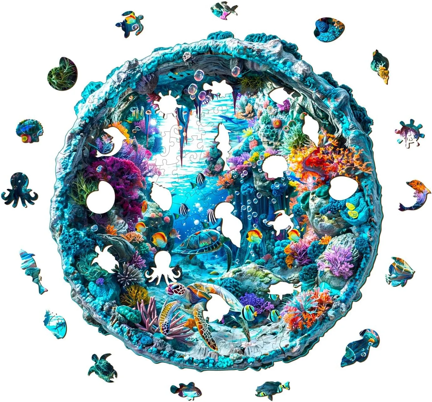 Wooden Puzzle for Adults-Wooden Puzzle Unique Shape Advanced 3D Seabed Wooden Jigsaw Puzzle for Adults and Kids,Best Gift,Wood Puzzles,Challenge Wooden Jigsaw Puzzle (S-8.5 * 8.3in-100pcs)