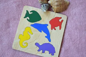 Wooden Puzzle Toy Montessori Educational Toys Ocean Sea Wood Organic Eco Friendly Stacking Jigsaw Learning Games Nursery Decor Puzzles Marine Animals Autism Activity