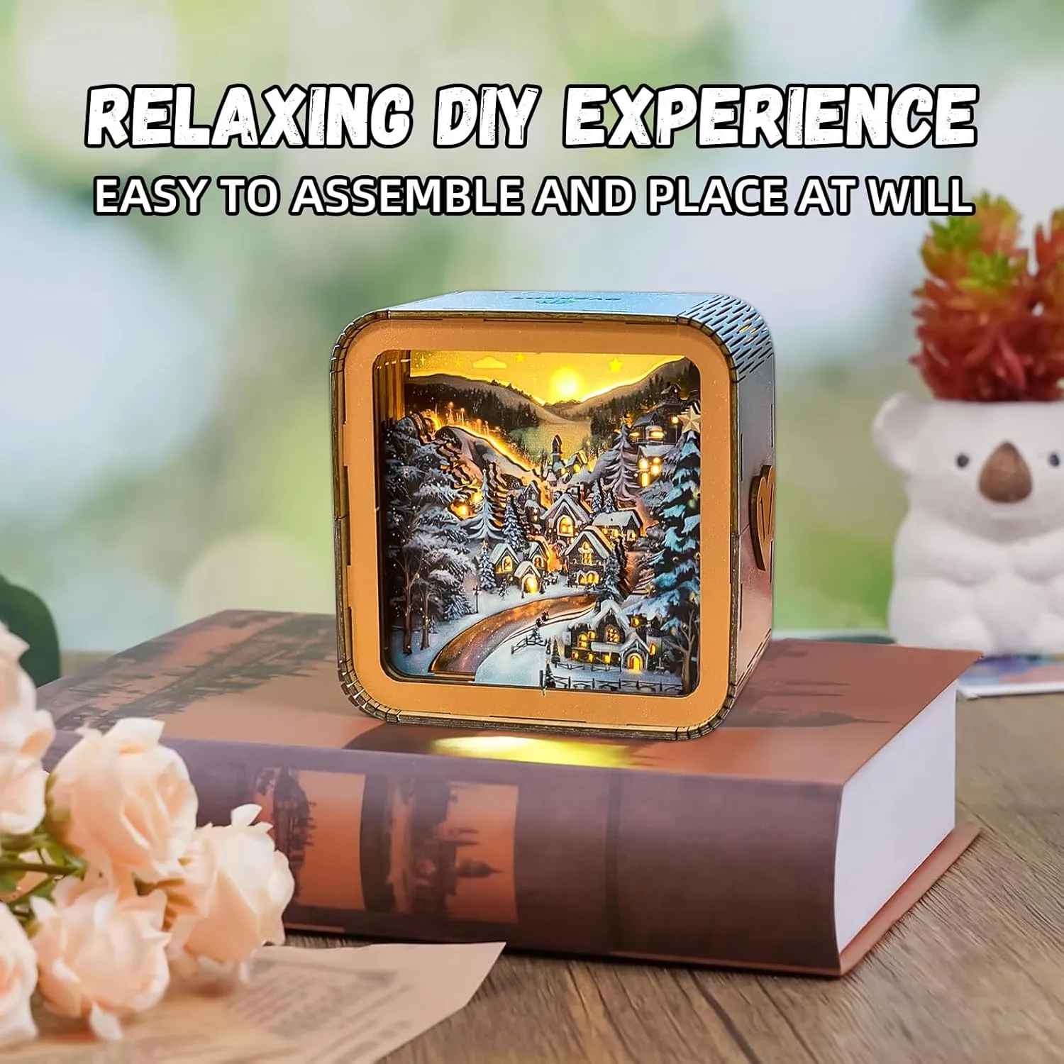 Wooden Puzzles 3D LED Night Light, Portable Art Lamp for Birthday Gifts, DIY Puzzle Toy, Home Desk Decor Family Game, Valentines Day Gift (Finished)