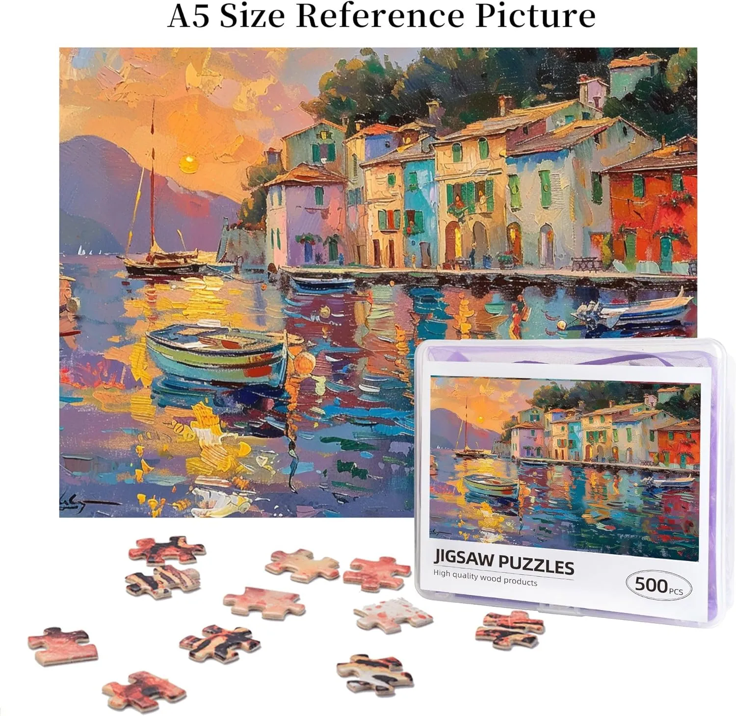 Wooden Puzzles for Adults 500 Pieces Small Fishing Boat,Fun Artwork for Adults,Charm Small Fishing Boat Puzzle,500 Piece Jigsaw Puzzle for Adults Challenging Puzzle Perfect for Game Nights