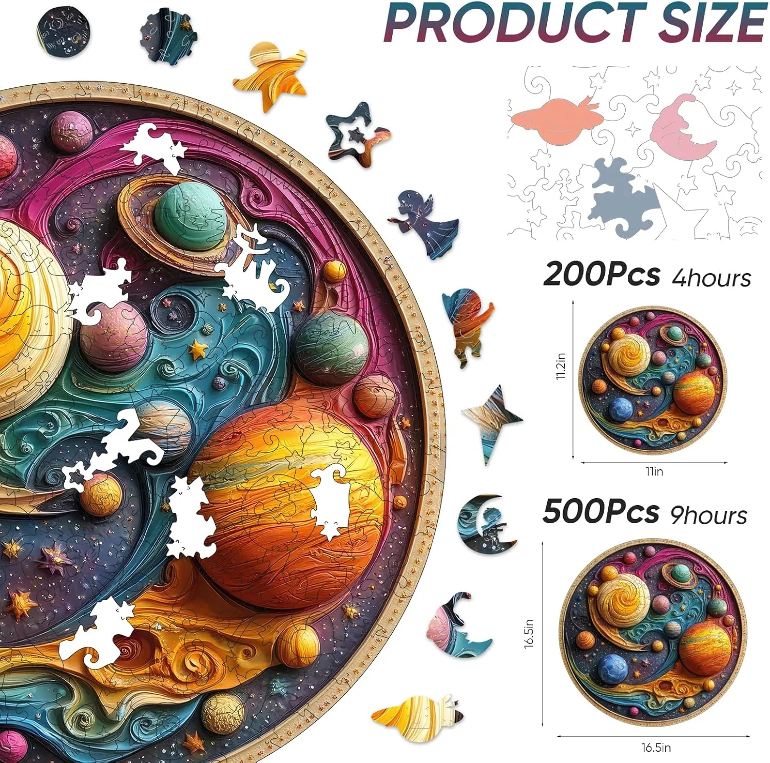 Wooden Puzzles for Adults, Solar System Planet Wooden Jigsaw Puzzles, Unique Shape Adult Puzzles, Irregular Wood Creative Gift for Adults and Kids Family Game(11.1 * 11.2 in-200pcs)