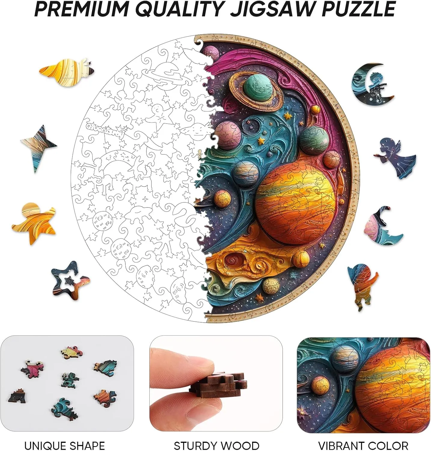 Wooden Puzzles for Adults, Solar System Planet Wooden Jigsaw Puzzles, Unique Shape Adult Puzzles, Irregular Wood Creative Gift for Adults and Kids Family Game(11.1 * 11.2 in-200pcs)