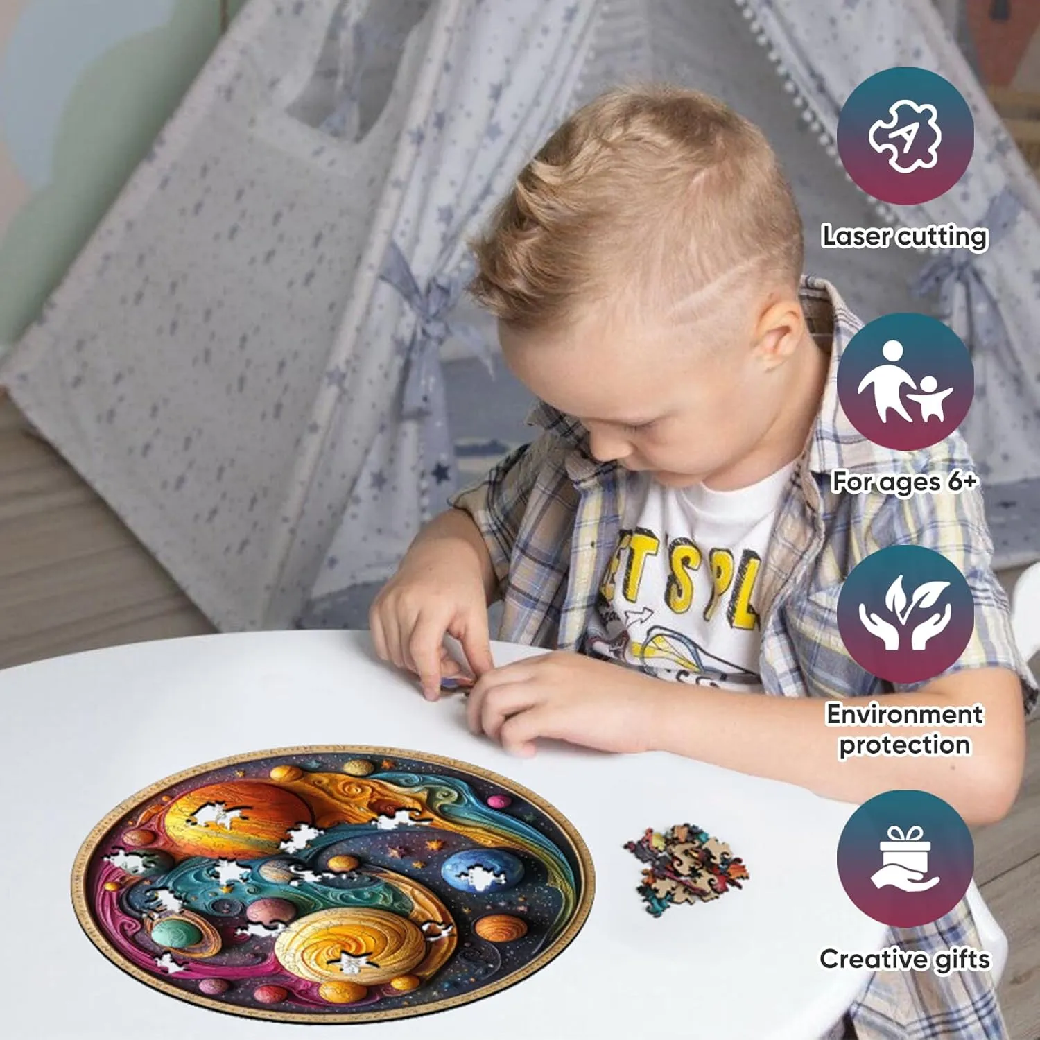 Wooden Puzzles for Adults, Solar System Planet Wooden Jigsaw Puzzles, Unique Shape Adult Puzzles, Irregular Wood Creative Gift for Adults and Kids Family Game(11.1 * 11.2 in-200pcs)