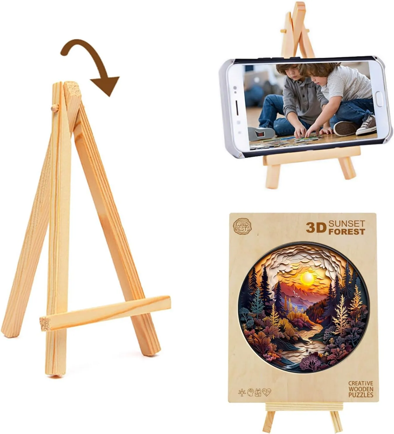 Wooden Puzzles for Adults, Wooden Jigsaw Puzzles for Adults Kids, 3D Sunset Forest Unique Shaped Wood Puzzles Adult, Creative Birthday Gifts for Friends Family Game (11.4 * 11.4in 200pcs)