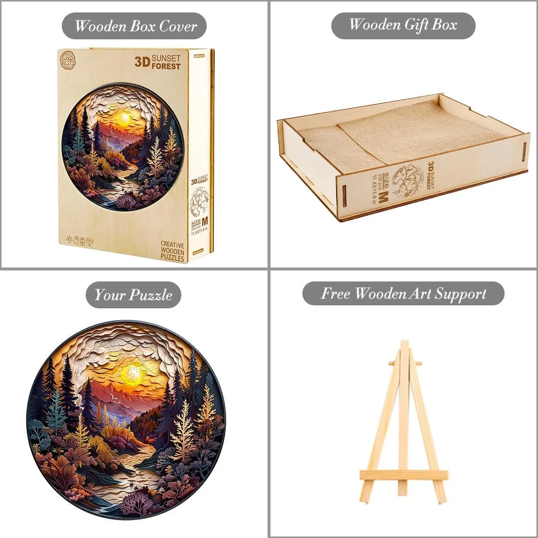 Wooden Puzzles for Adults, Wooden Jigsaw Puzzles for Adults Kids, 3D Sunset Forest Unique Shaped Wood Puzzles Adult, Creative Birthday Gifts for Friends Family Game (11.4 * 11.4in 200pcs)