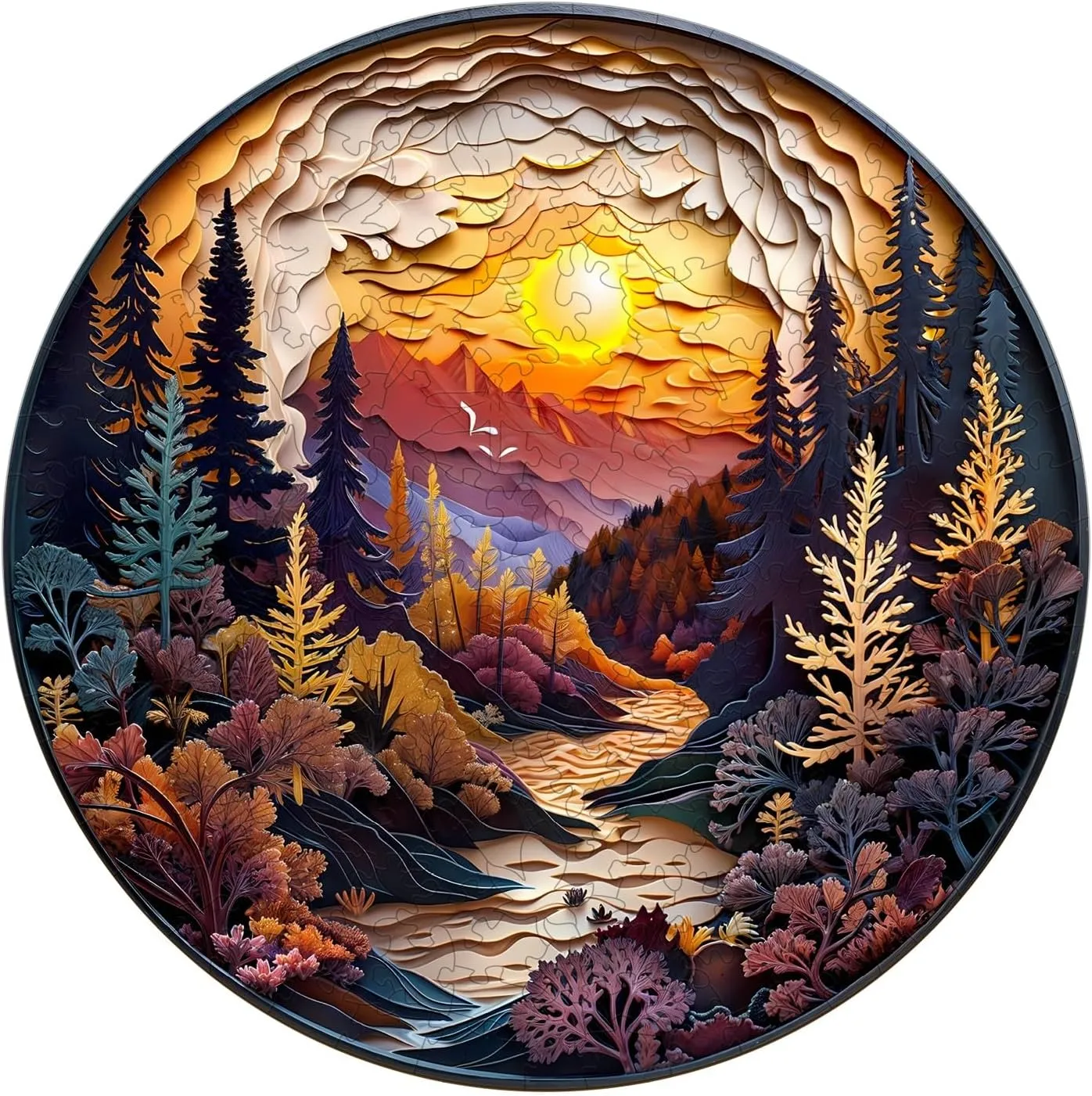 Wooden Puzzles for Adults, Wooden Jigsaw Puzzles for Adults Kids, 3D Sunset Forest Unique Shaped Wood Puzzles Adult, Creative Birthday Gifts for Friends Family Game (11.4 * 11.4in 200pcs)