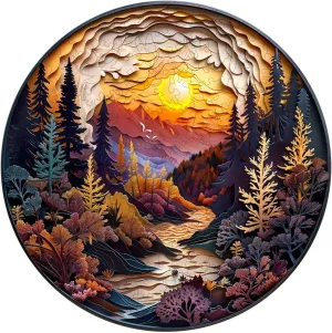 Wooden Puzzles for Adults, Wooden Jigsaw Puzzles for Adults Kids, 3D Sunset Forest Unique Shaped Wood Puzzles Adult, Creative Birthday Gifts for Friends Family Game (11.4 * 11.4in 200pcs)