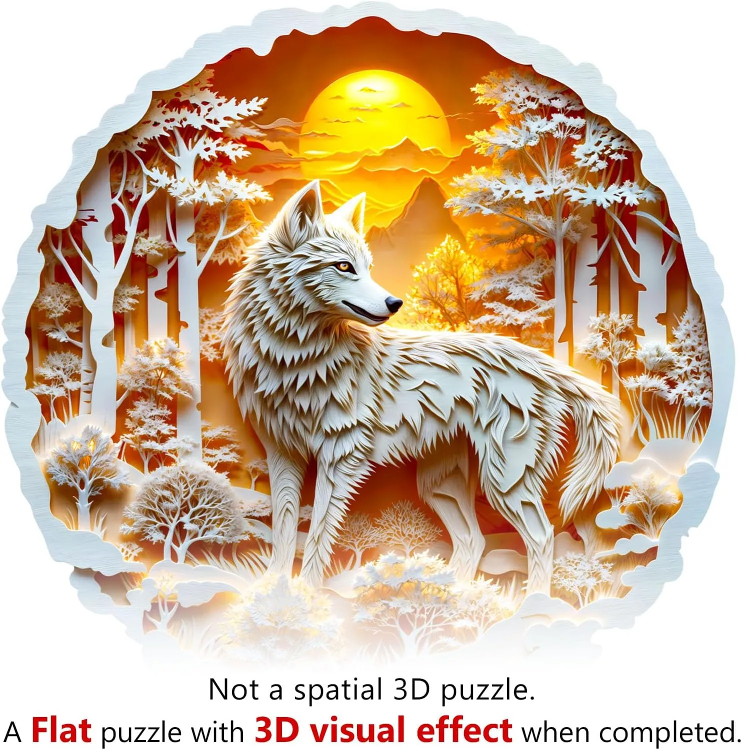 Wooden Puzzles for Adults, Woodne Wolf Puzzles, Flat Puzzles with 3D Visual Effect, Unique Puzzles Gifts for Puzzle Lover (S-8.5 * 8.4in 100pcs)