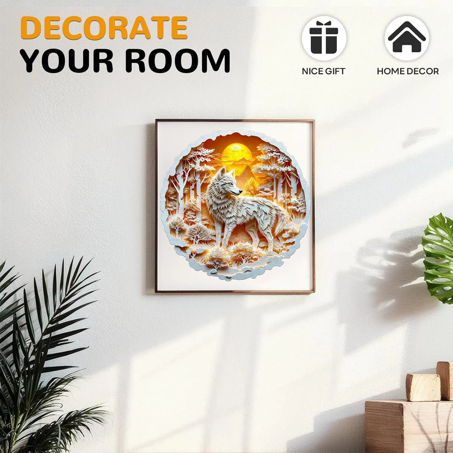Wooden Puzzles for Adults, Woodne Wolf Puzzles, Flat Puzzles with 3D Visual Effect, Unique Puzzles Gifts for Puzzle Lover (S-8.5 * 8.4in 100pcs)