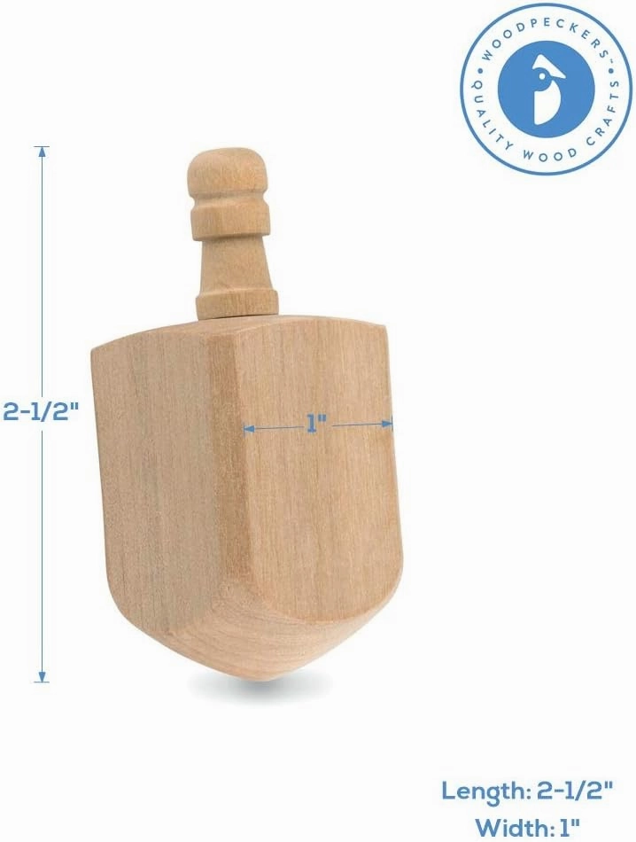 Wooden Dreidels Unfinished, Large 2-1/2 x 1 Inch, Pack of 25 Blank Wooden Dreidels to Paint, Perfect for Hanukkah Decorations, Crafts, Gifts & Family Fun by Woodpeckers