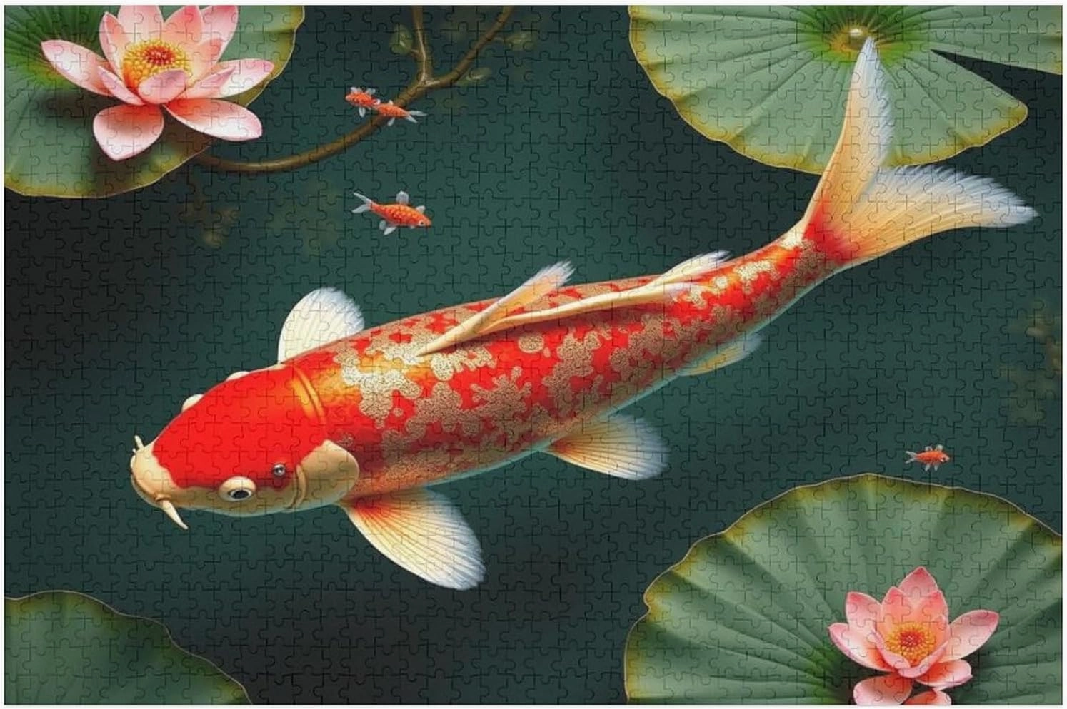 Wooden Puzzle 1000 Piece，Lotus Koi Fish Themed Jigsaw Puzzles，Stress Relief Puzzle Games Challenge Games，Family Puzzles，Educational Toy