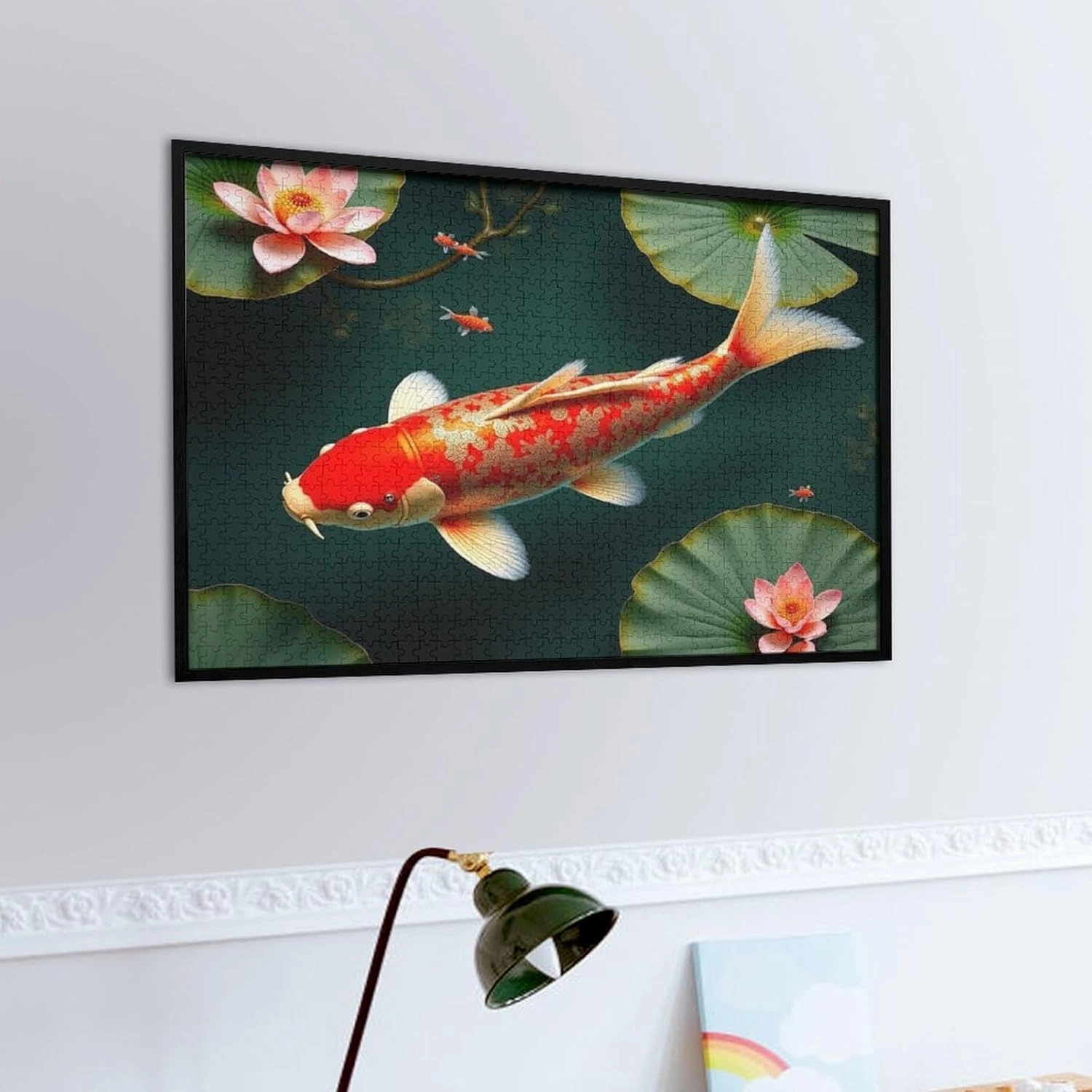 Wooden Puzzle 1000 Piece，Lotus Koi Fish Themed Jigsaw Puzzles，Stress Relief Puzzle Games Challenge Games，Family Puzzles，Educational Toy