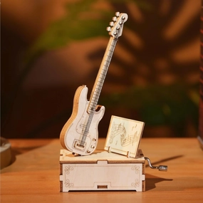 Wooden Puzzle 3D Wooden Music Box Kit Electric Bass DIY Model Building Crafts Desktop Decoration 3D Puzzle Toys Creative Gift for Teens and Adults