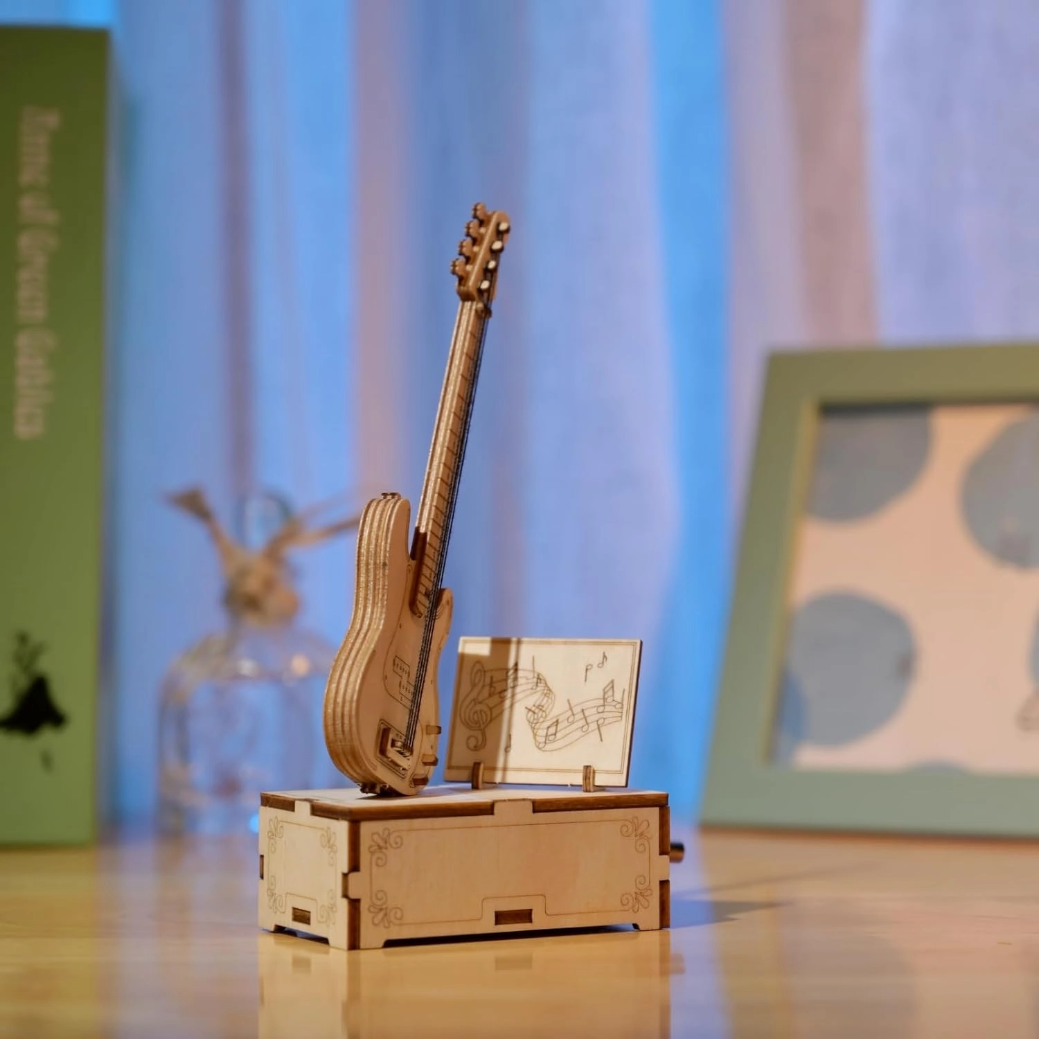 Wooden Puzzle 3D Wooden Music Box Kit Electric Bass DIY Model Building Crafts Desktop Decoration 3D Puzzle Toys Creative Gift for Teens and Adults