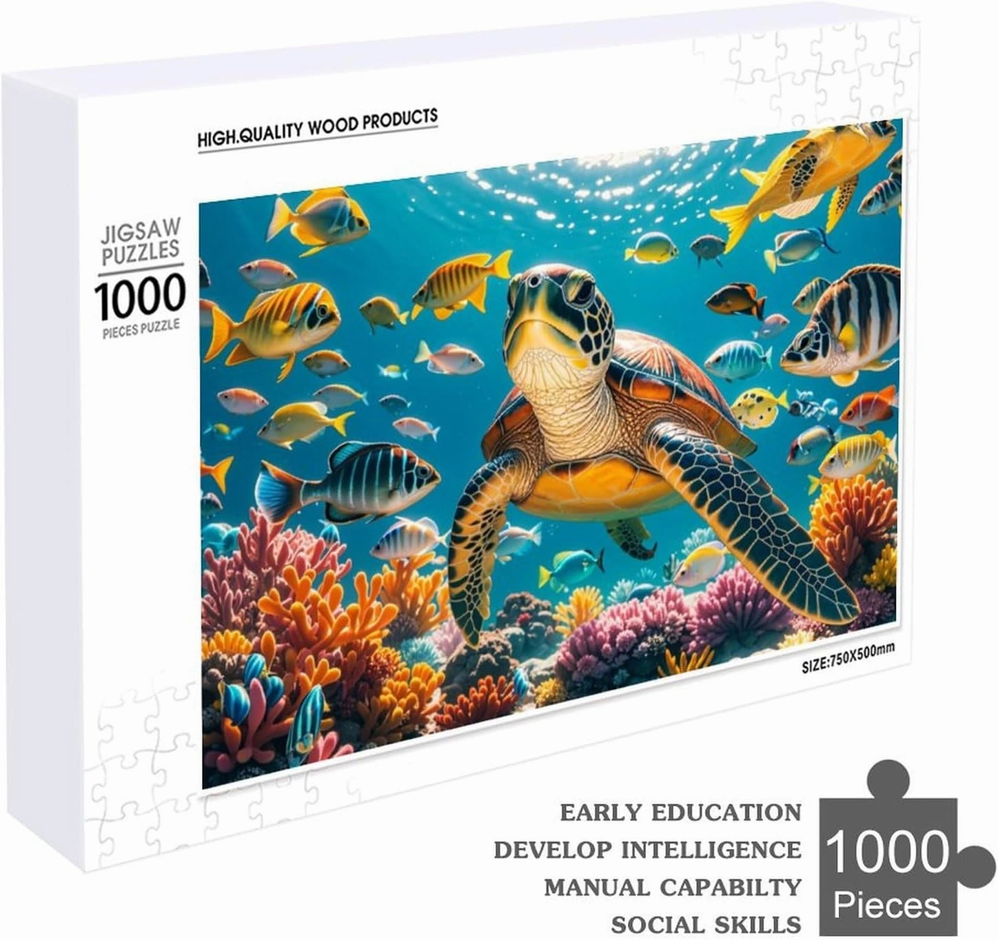 Wooden Puzzle - Turtles in a School of Fish Jigsaw Puzzles，Wooden Puzzles for Adults 1000 Pieces Unique Gifts for Wall Art，Challenge Puzzles，Educational Games，Family Puzzles