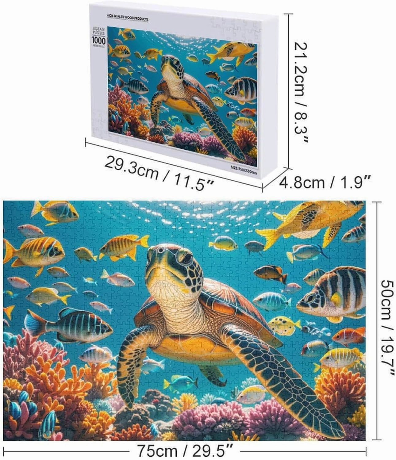 Wooden Puzzle - Turtles in a School of Fish Jigsaw Puzzles，Wooden Puzzles for Adults 1000 Pieces Unique Gifts for Wall Art，Challenge Puzzles，Educational Games，Family Puzzles
