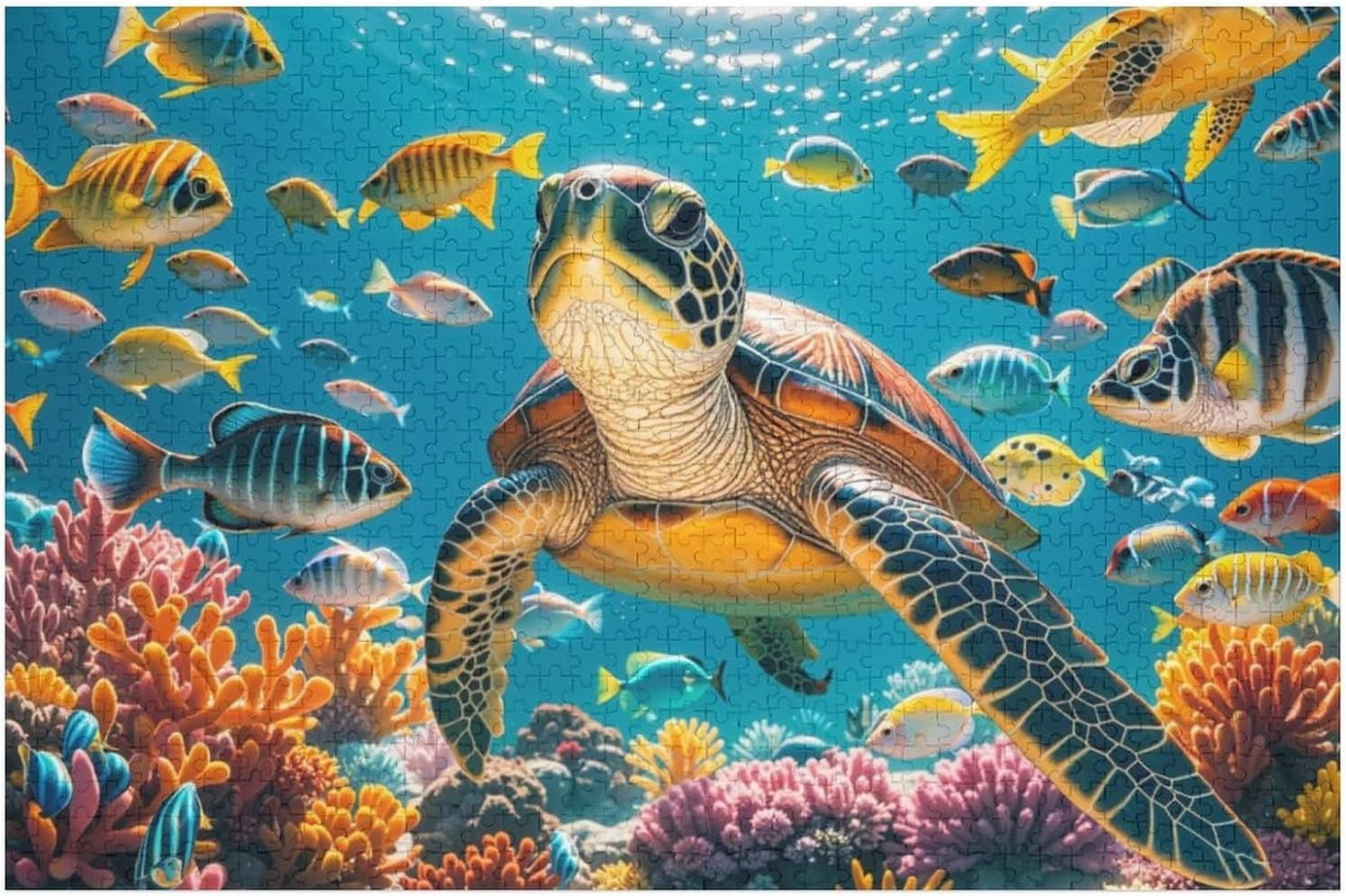 Wooden Puzzle - Turtles in a School of Fish Jigsaw Puzzles，Wooden Puzzles for Adults 1000 Pieces Unique Gifts for Wall Art，Challenge Puzzles，Educational Games，Family Puzzles