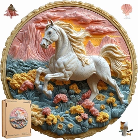 Wooden Puzzle for Adults 200 Piece - 3D Vision Effect Galloping White Horse Wooden Puzzle Unique Shape Advanced Wooden Jigsaw Puzzle, Wood Puzzles, Challenge Wooden Jigsaw Puzzle(11.2 x 11.2 in)