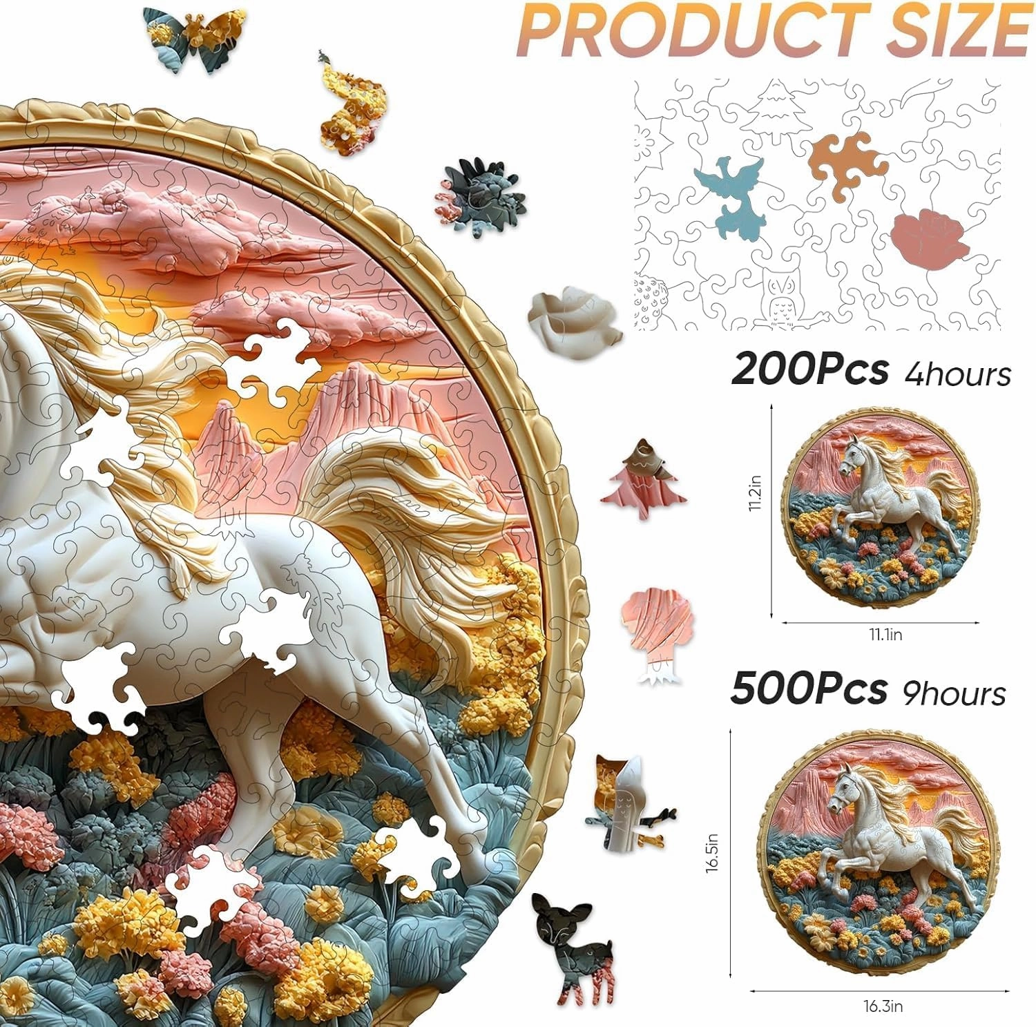 Wooden Puzzle for Adults 200 Piece - 3D Vision Effect Galloping White Horse Wooden Puzzle Unique Shape Advanced Wooden Jigsaw Puzzle, Wood Puzzles, Challenge Wooden Jigsaw Puzzle(11.2 x 11.2 in)