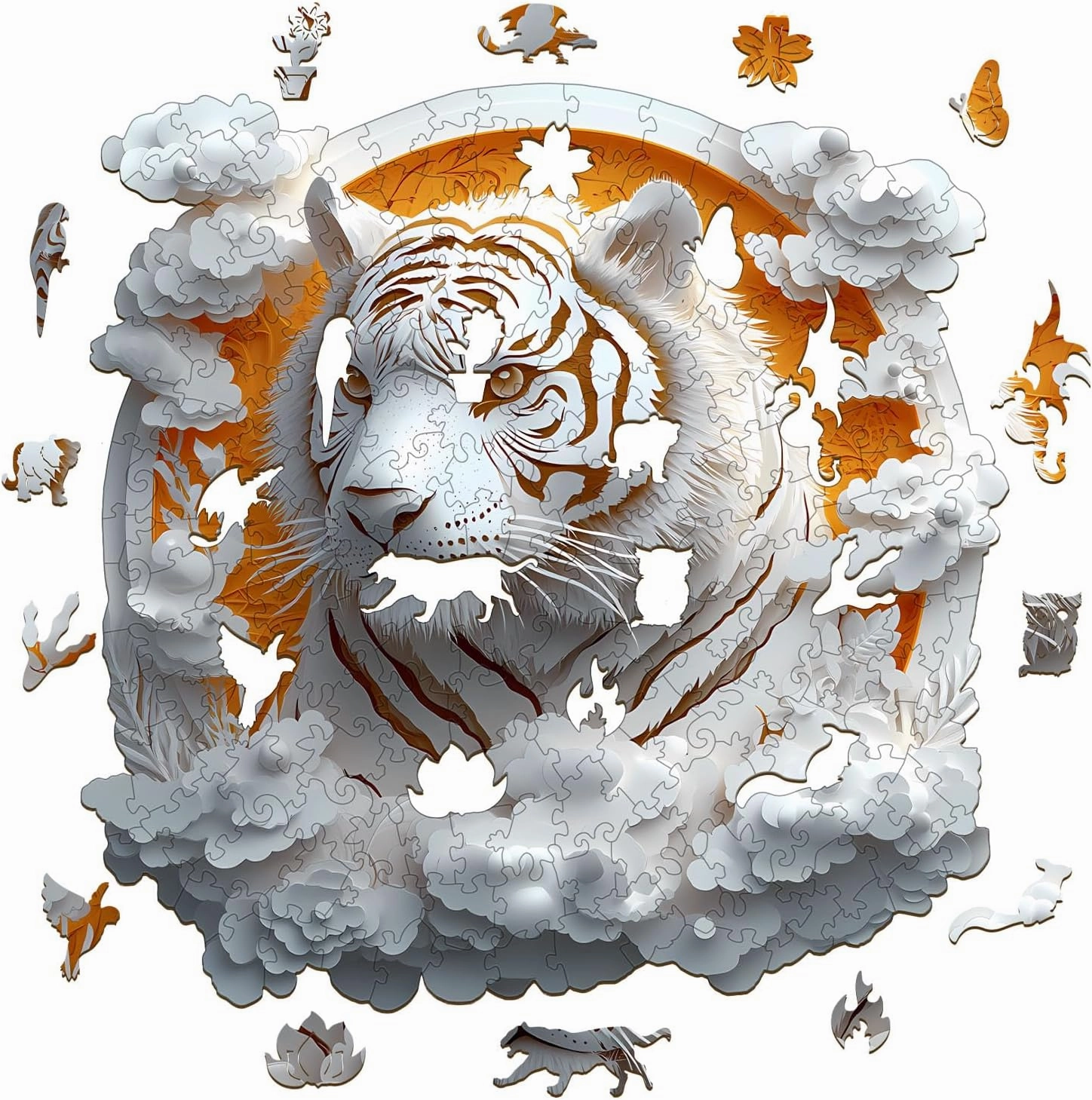 Wooden Puzzle for Adults-3D Visual Effect Paper Tiger Wooden Puzzle Unique Shape Advanced Wooden Jigsaw Puzzle for Adult, Best Birthday Gifts,Halloween Challenge Craft (S-8.5 * 8.5in-100pcs)