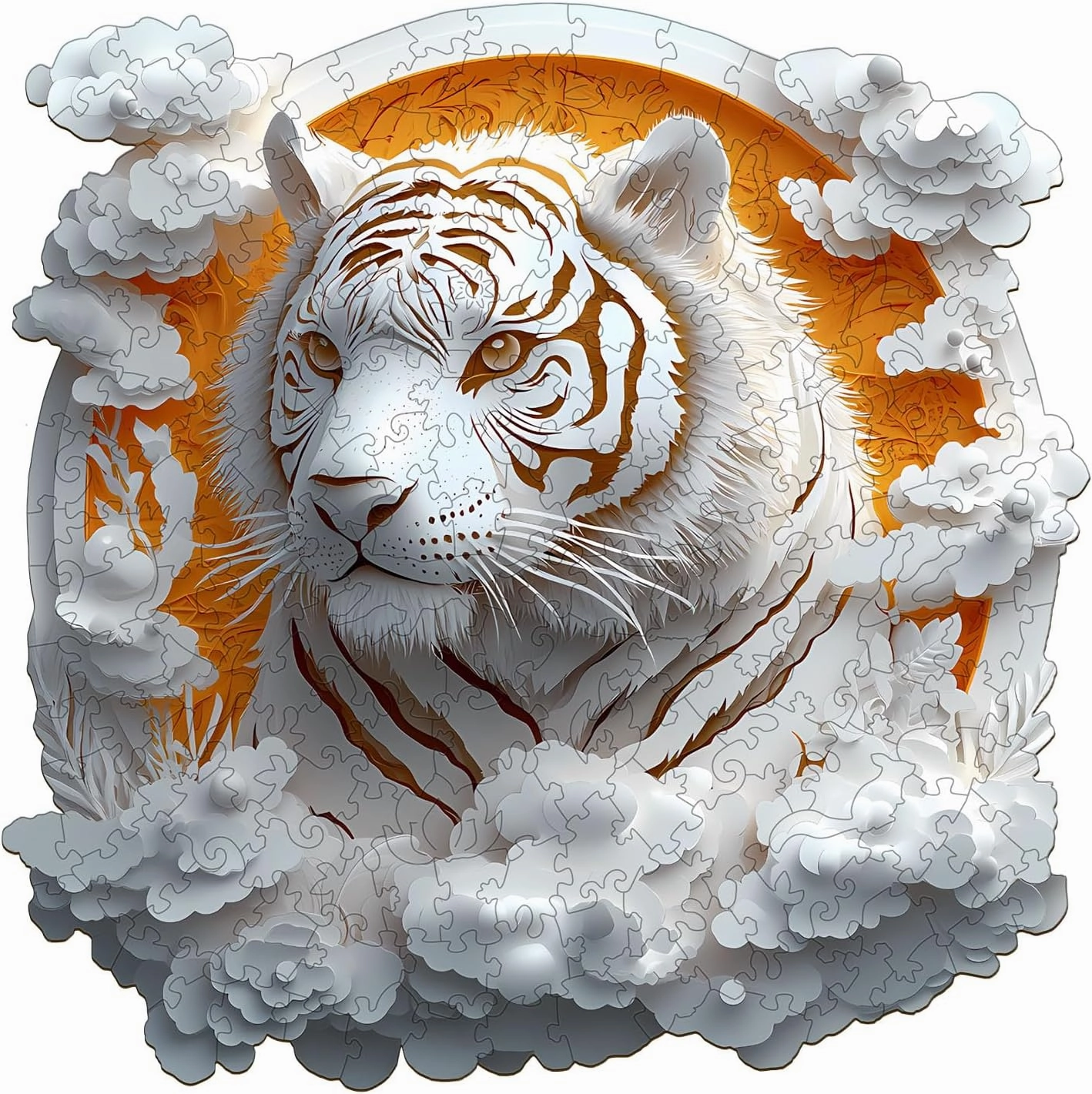 Wooden Puzzle for Adults-3D Visual Effect Paper Tiger Wooden Puzzle Unique Shape Advanced Wooden Jigsaw Puzzle for Adult, Best Birthday Gifts,Halloween Challenge Craft (S-8.5 * 8.5in-100pcs)