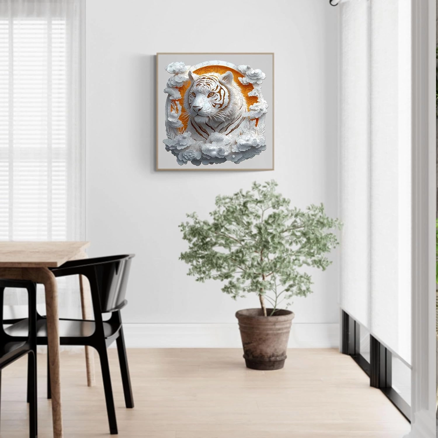 Wooden Puzzle for Adults-3D Visual Effect Paper Tiger Wooden Puzzle Unique Shape Advanced Wooden Jigsaw Puzzle for Adult, Best Birthday Gifts,Halloween Challenge Craft (S-8.5 * 8.5in-100pcs)