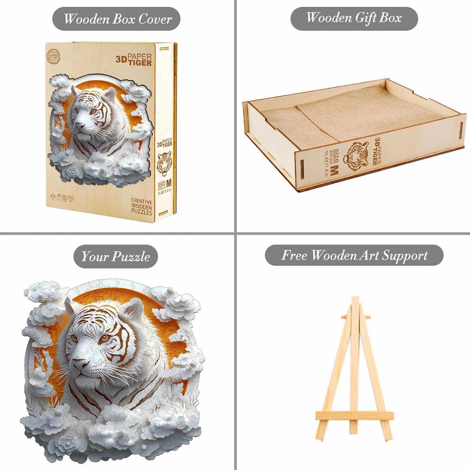 Wooden Puzzle for Adults-3D Visual Effect Paper Tiger Wooden Puzzle Unique Shape Advanced Wooden Jigsaw Puzzle for Adult, Best Birthday Gifts,Halloween Challenge Craft (S-8.5 * 8.5in-100pcs)