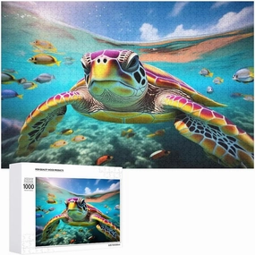 Wooden Puzzles for Adults 1000 Pieces，Turtles in a School of Fish Theme Jigsaw Puzzle，Suitable for Teenagers and Children Puzzles，Educational Games，Art Decorations，Holiday Birthday Gifts