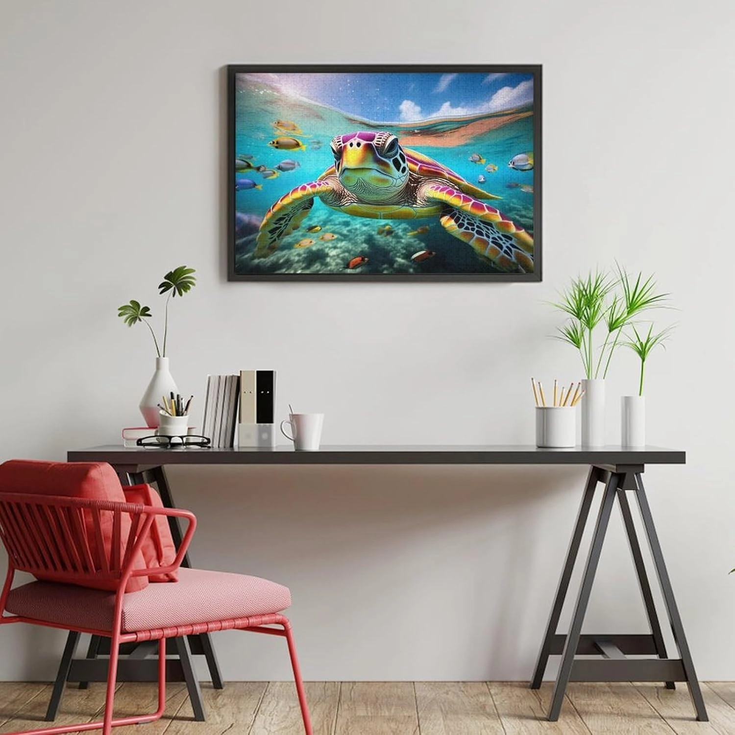 Wooden Puzzles for Adults 1000 Pieces，Turtles in a School of Fish Theme Jigsaw Puzzle，Suitable for Teenagers and Children Puzzles，Educational Games，Art Decorations，Holiday Birthday Gifts