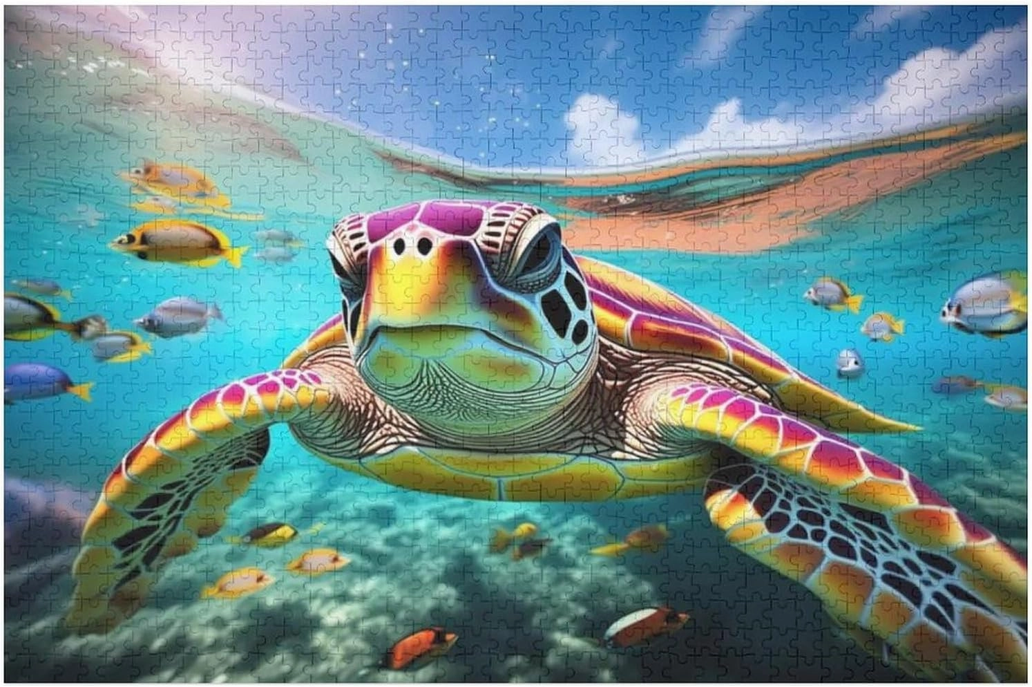 Wooden Puzzles for Adults 1000 Pieces，Turtles in a School of Fish Theme Jigsaw Puzzle，Suitable for Teenagers and Children Puzzles，Educational Games，Art Decorations，Holiday Birthday Gifts