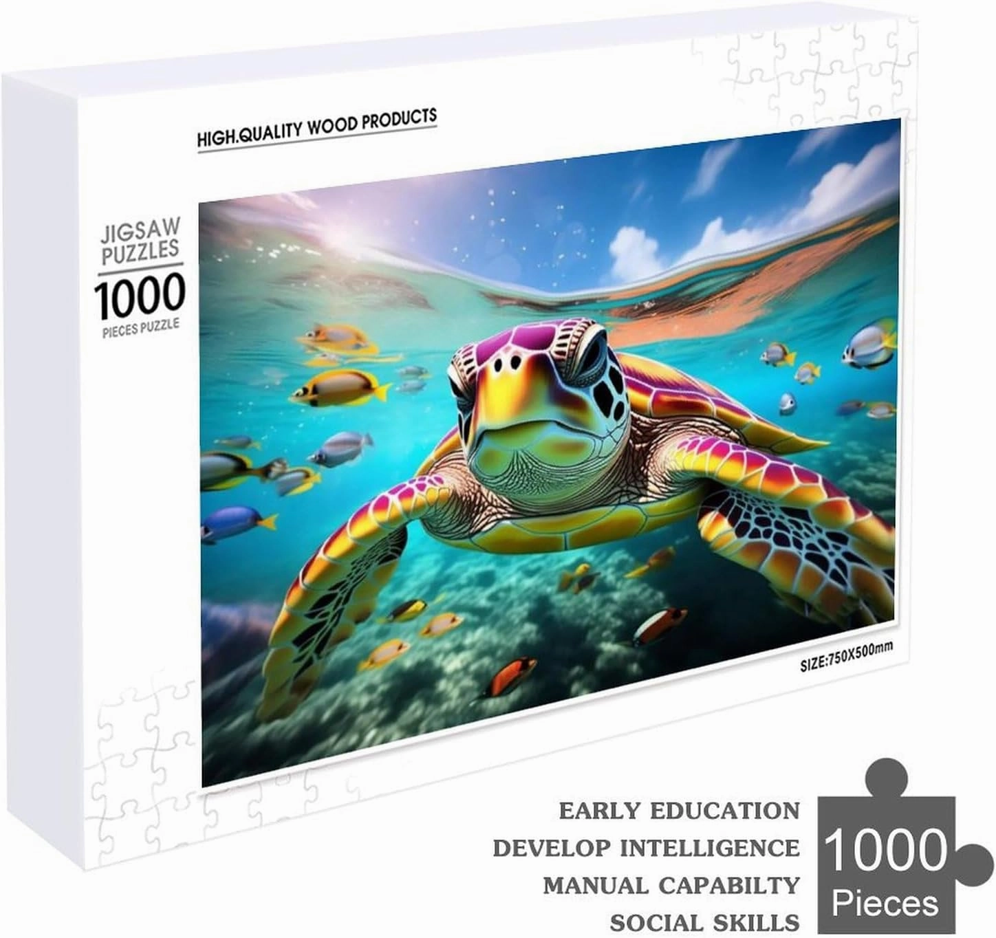 Wooden Puzzles for Adults 1000 Pieces，Turtles in a School of Fish Theme Jigsaw Puzzle，Suitable for Teenagers and Children Puzzles，Educational Games，Art Decorations，Holiday Birthday Gifts