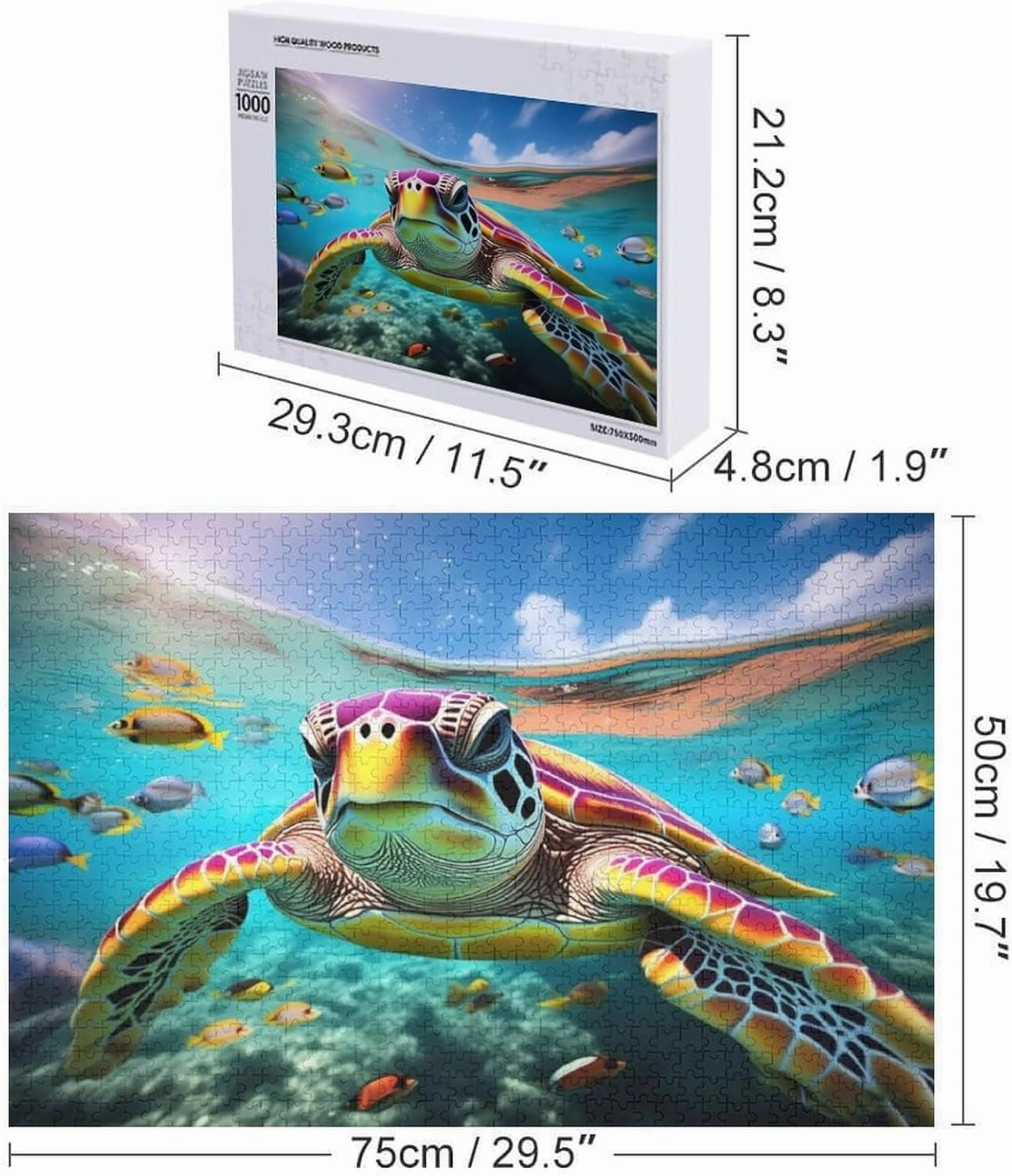 Wooden Puzzles for Adults 1000 Pieces，Turtles in a School of Fish Theme Jigsaw Puzzle，Suitable for Teenagers and Children Puzzles，Educational Games，Art Decorations，Holiday Birthday Gifts