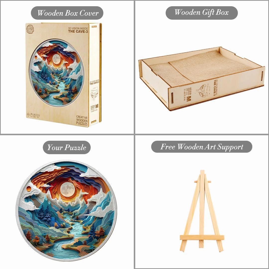 Wooden Puzzles for Adults, 3D Vision Inside Cave (M-200pcs) Wooden Jigsaw Puzzles Kids, Unique Shaped Animal Wood Puzzles, Wooden Animal Puzzles Birthday Gifts Family Game 11.4 * 11.4in