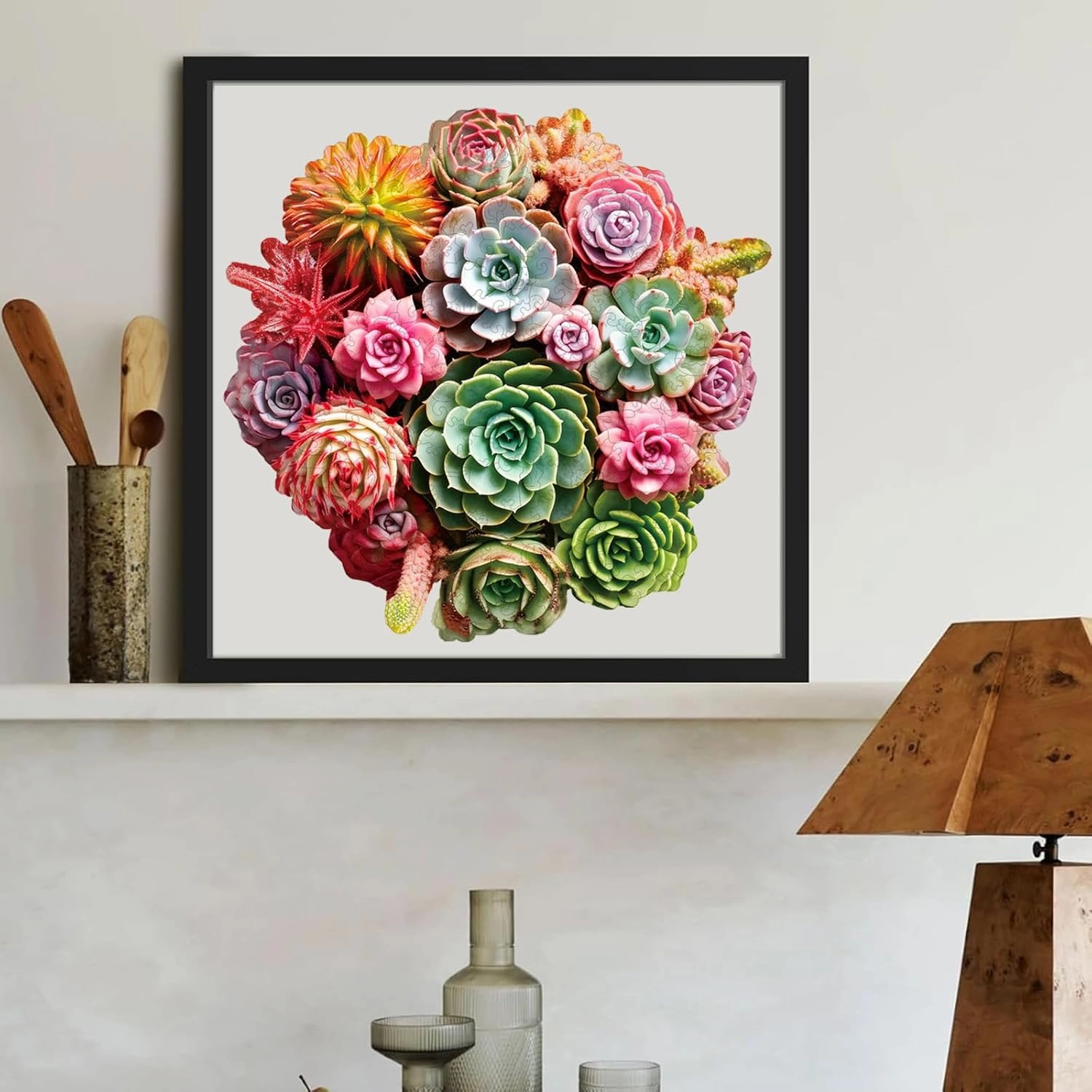 Wooden Puzzles for Adults, Colorful Succulent Puzzle for Mom, Challenging Puzzle, 200 Piece Luxurious Shaped Wooden Puzzles for Family Game Medium 11.3 * 10.5in