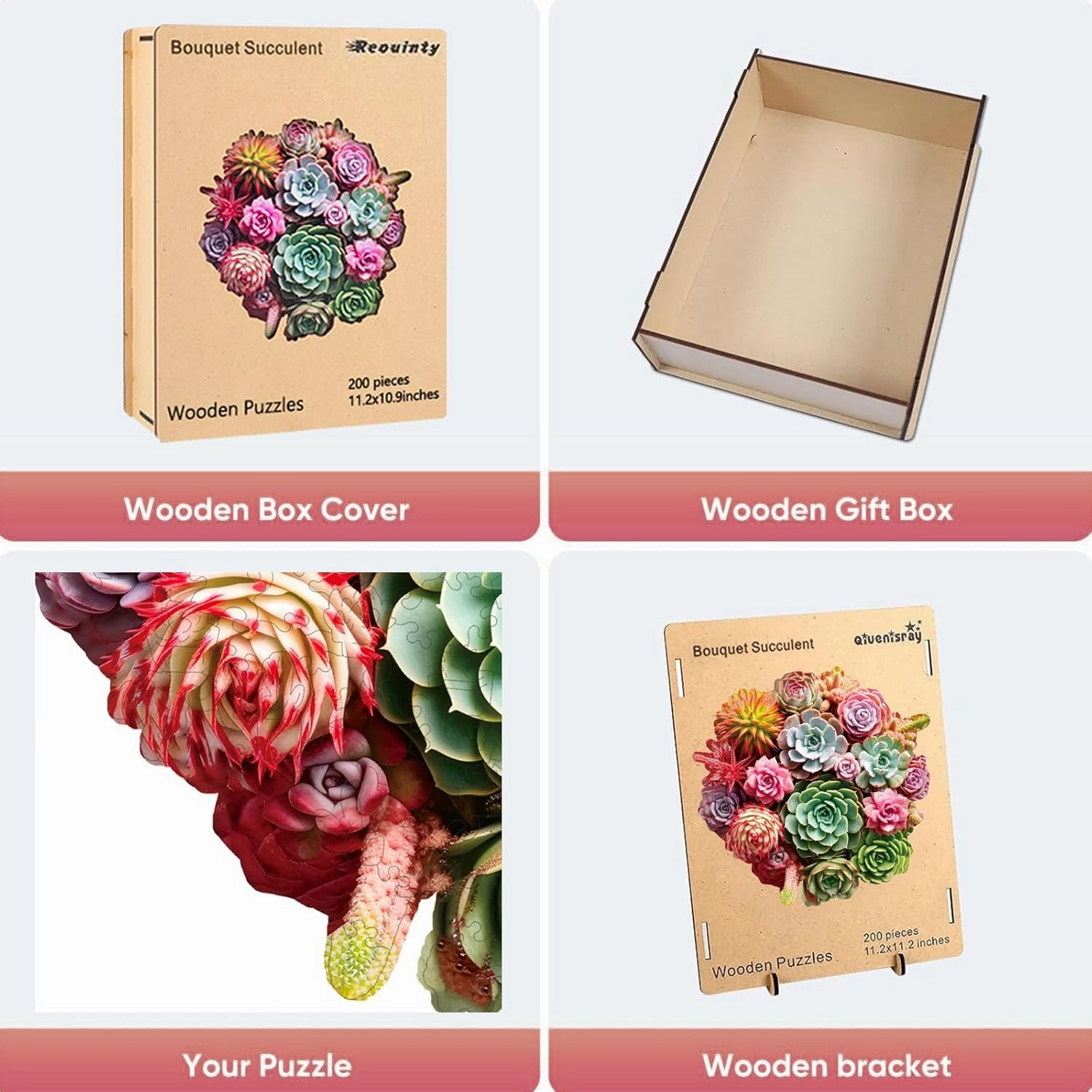 Wooden Puzzles for Adults, Colorful Succulent Puzzle for Mom, Challenging Puzzle, 200 Piece Luxurious Shaped Wooden Puzzles for Family Game Medium 11.3 * 10.5in
