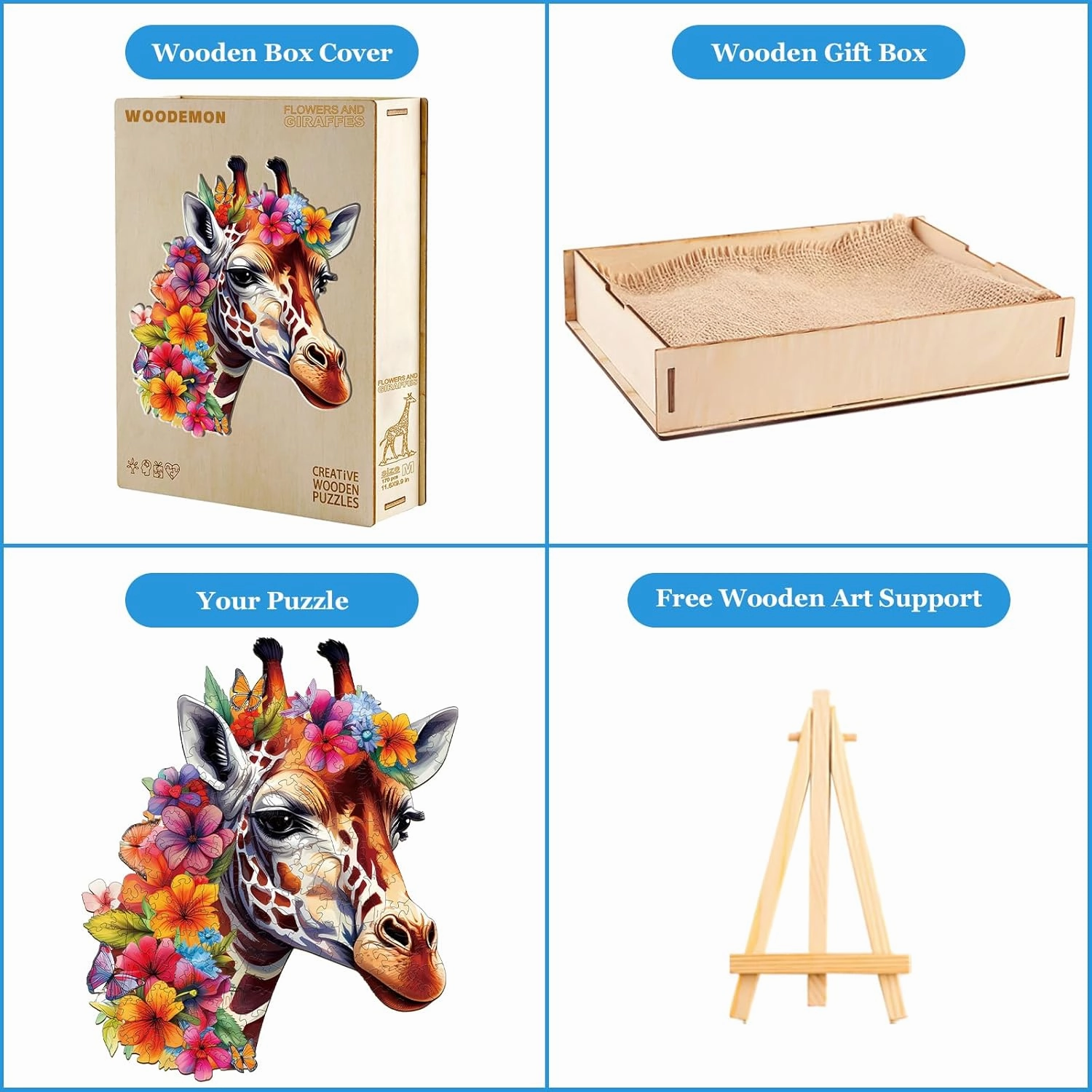Wooden Puzzles for Adults, Flowers Giraffes (L-235pcs) Wooden Jigsaw Puzzles Kids, 13.6 * 11.5in Unique Shaped Animal Wood Puzzles Adults, Fathers Birthday Family Games