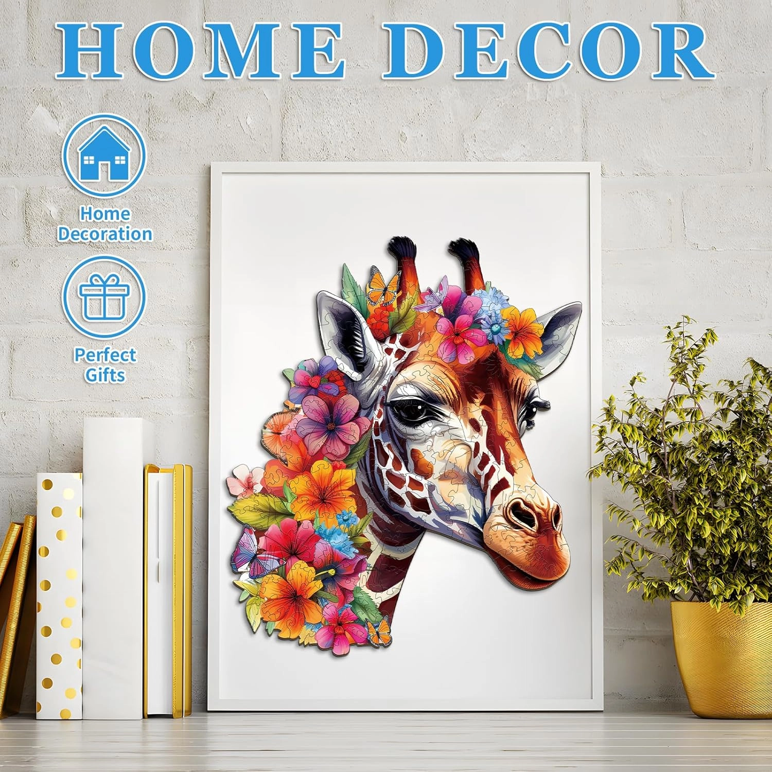 Wooden Puzzles for Adults, Flowers Giraffes (L-235pcs) Wooden Jigsaw Puzzles Kids, 13.6 * 11.5in Unique Shaped Animal Wood Puzzles Adults, Fathers Birthday Family Games