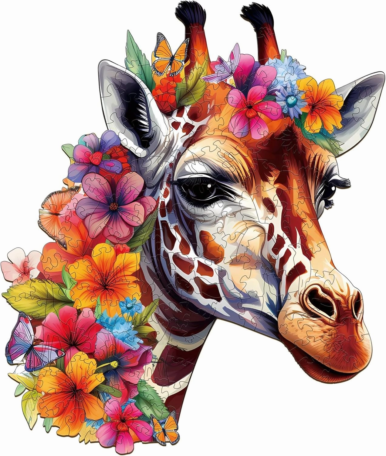 Wooden Puzzles for Adults, Flowers Giraffes (L-235pcs) Wooden Jigsaw Puzzles Kids, 13.6 * 11.5in Unique Shaped Animal Wood Puzzles Adults, Fathers Birthday Family Games