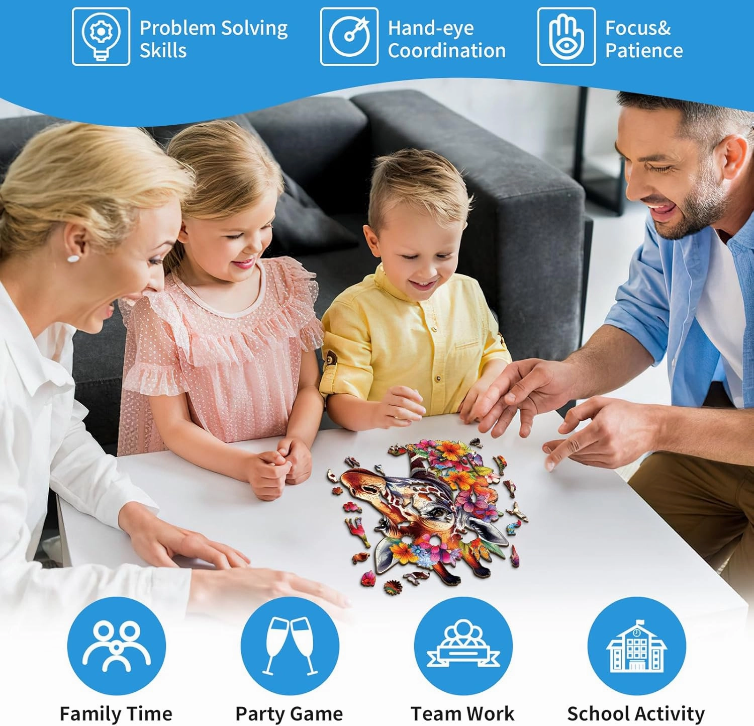 Wooden Puzzles for Adults, Flowers Giraffes (L-235pcs) Wooden Jigsaw Puzzles Kids, 13.6 * 11.5in Unique Shaped Animal Wood Puzzles Adults, Fathers Birthday Family Games