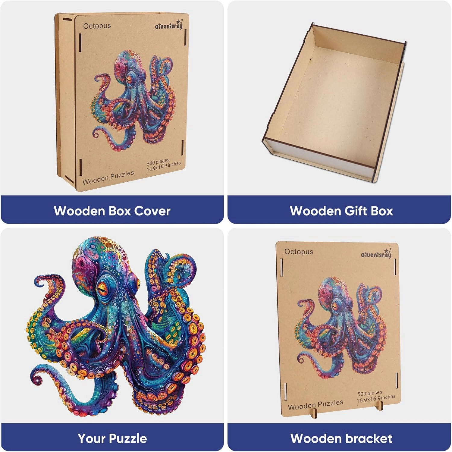 Wooden Puzzles for Adults,Octopus Wooden Jigsaw Puzzles 500pcs,16.9x16.9in,Royal,Unique Shape Ocean Adult Puzzles,Irregular Wood Puzzles Creative Gift for Adults and Kids Family Game
