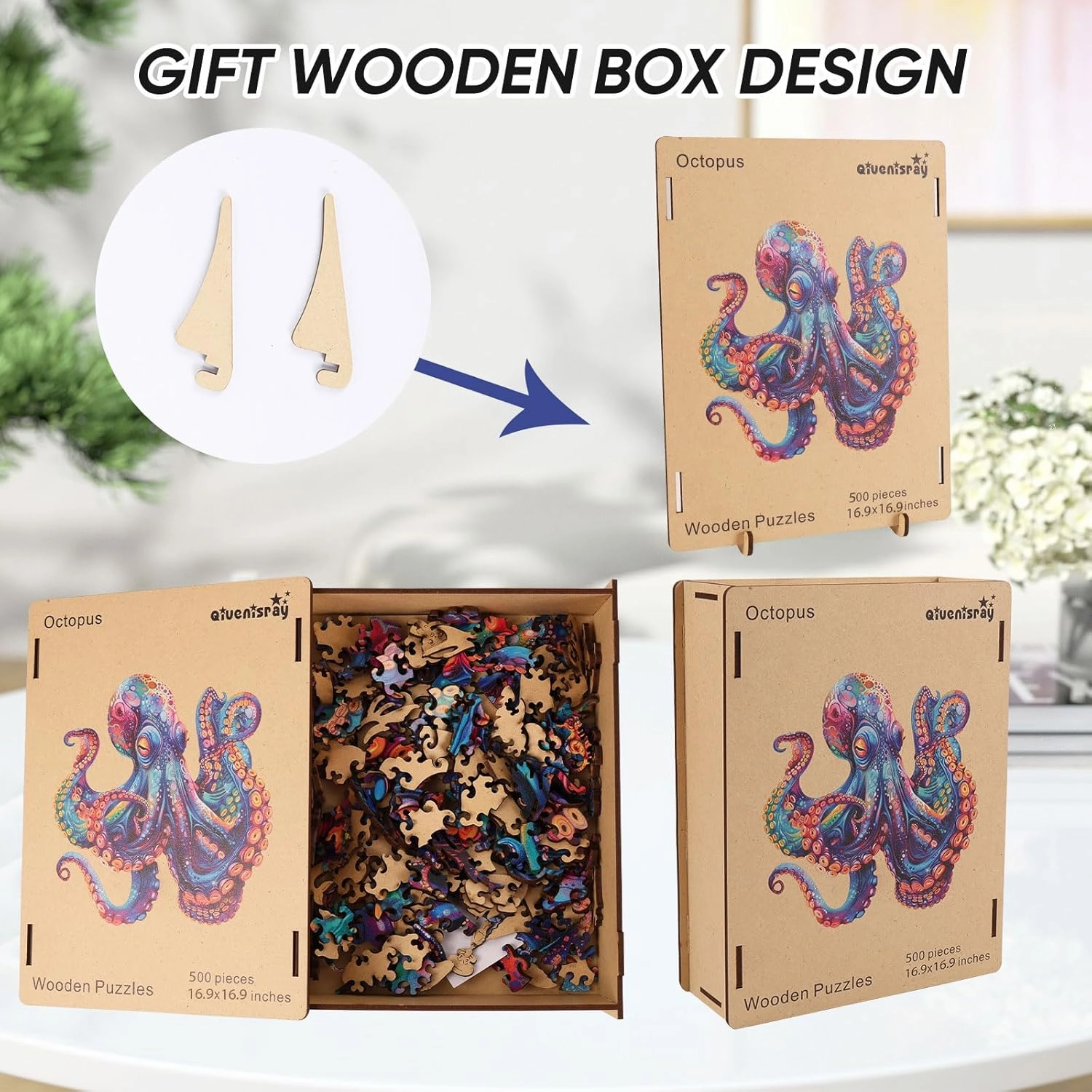 Wooden Puzzles for Adults,Octopus Wooden Jigsaw Puzzles 500pcs,16.9x16.9in,Royal,Unique Shape Ocean Adult Puzzles,Irregular Wood Puzzles Creative Gift for Adults and Kids Family Game